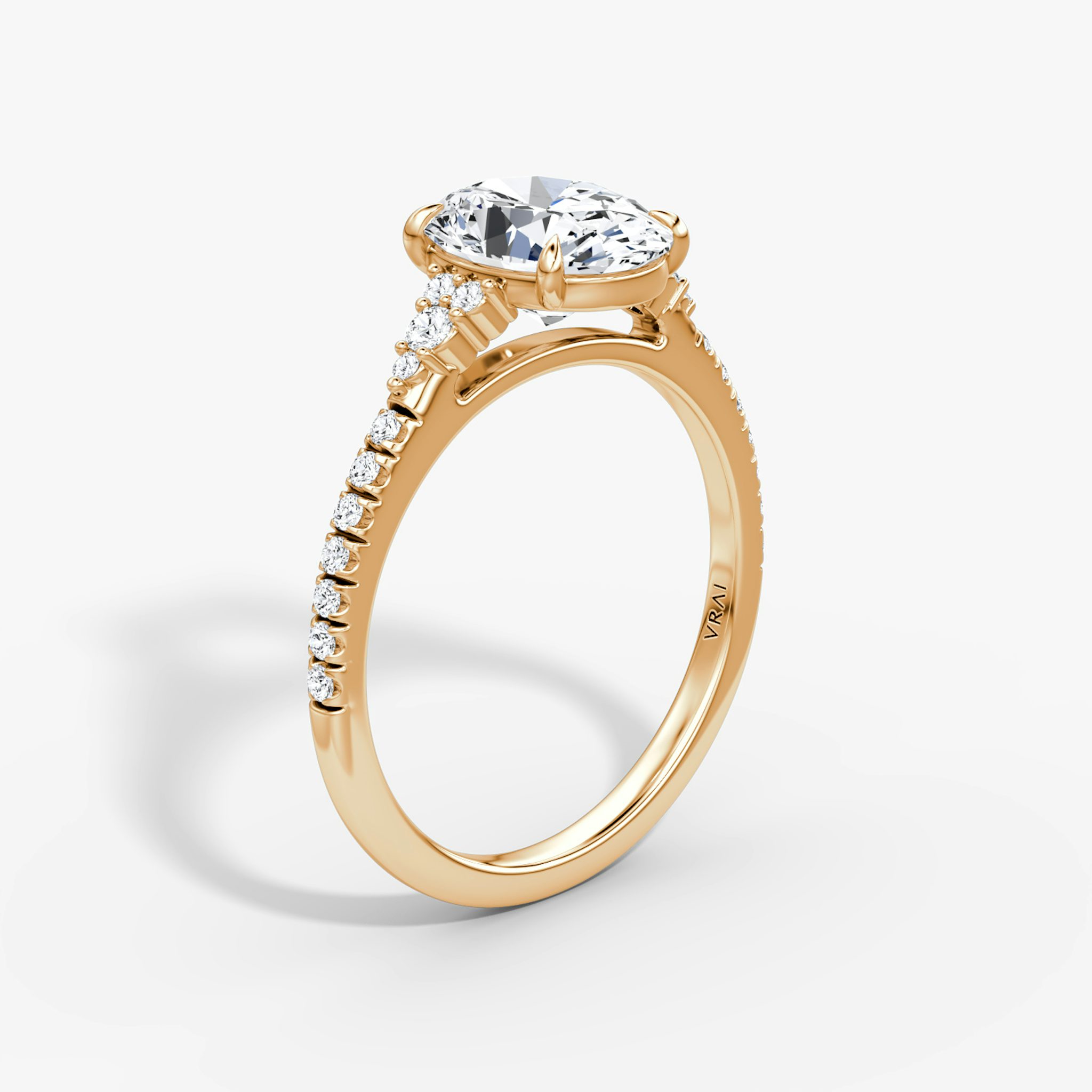 The Side Cluster Cathedral | Oval | 14k | Rose Gold | bandAccent: Pavé | diamondOrientation: vertical | caratWeight: other