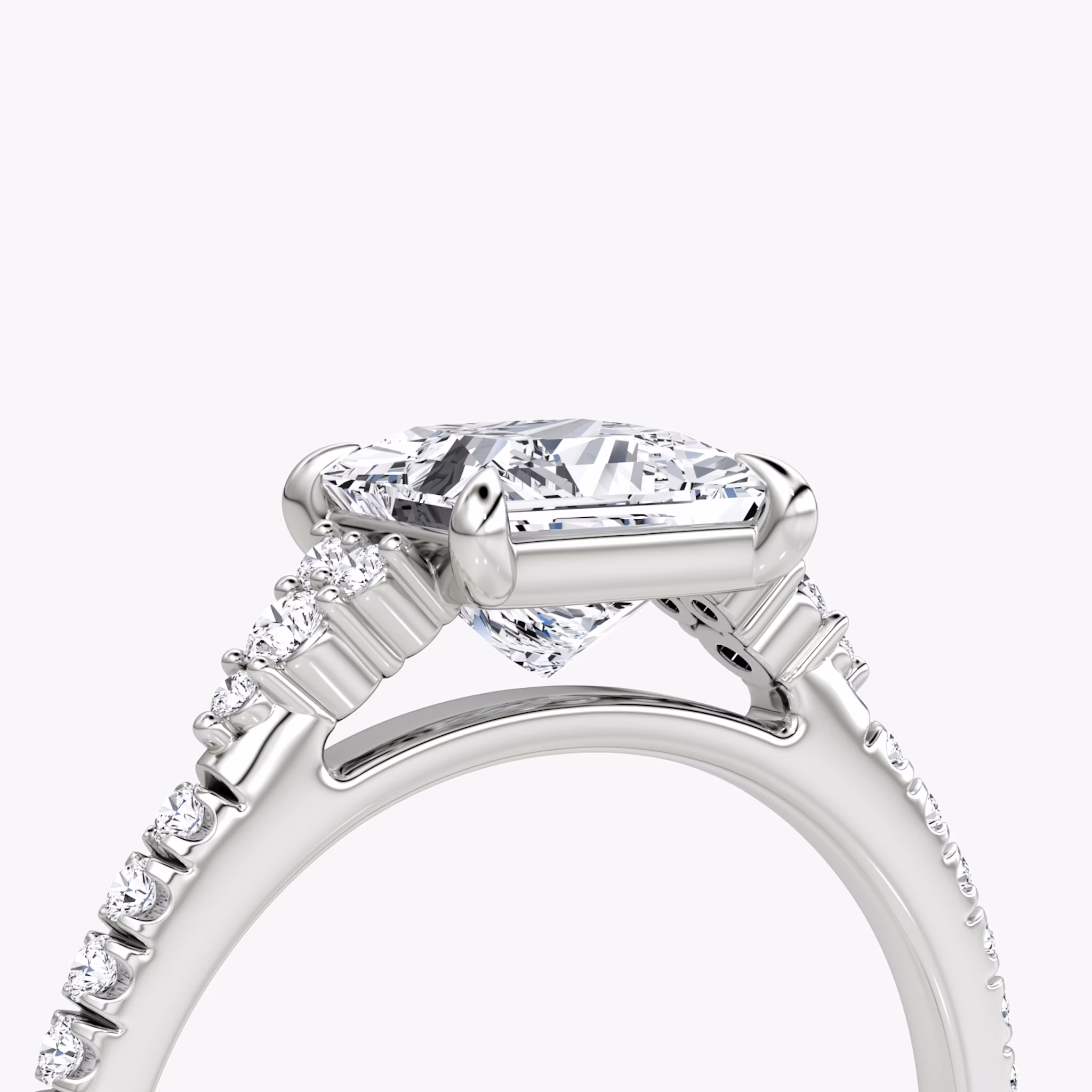 The Side Cluster Cathedral | Princess | 18k | White Gold | bandAccent: Pavé | diamondOrientation: vertical | caratWeight: other