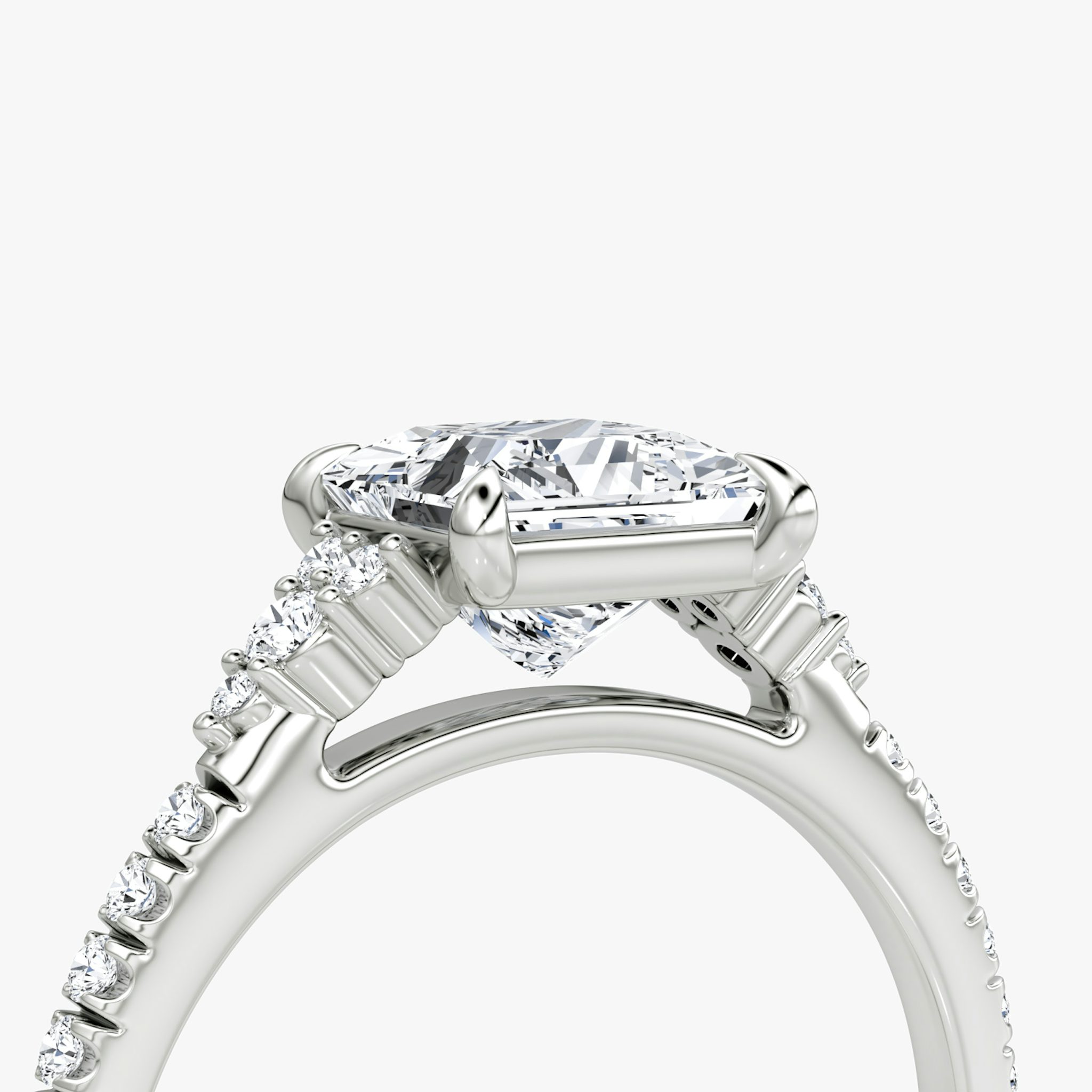 The Side Cluster Cathedral | Princess | 18k | White Gold | bandAccent: Pavé | diamondOrientation: vertical | caratWeight: other