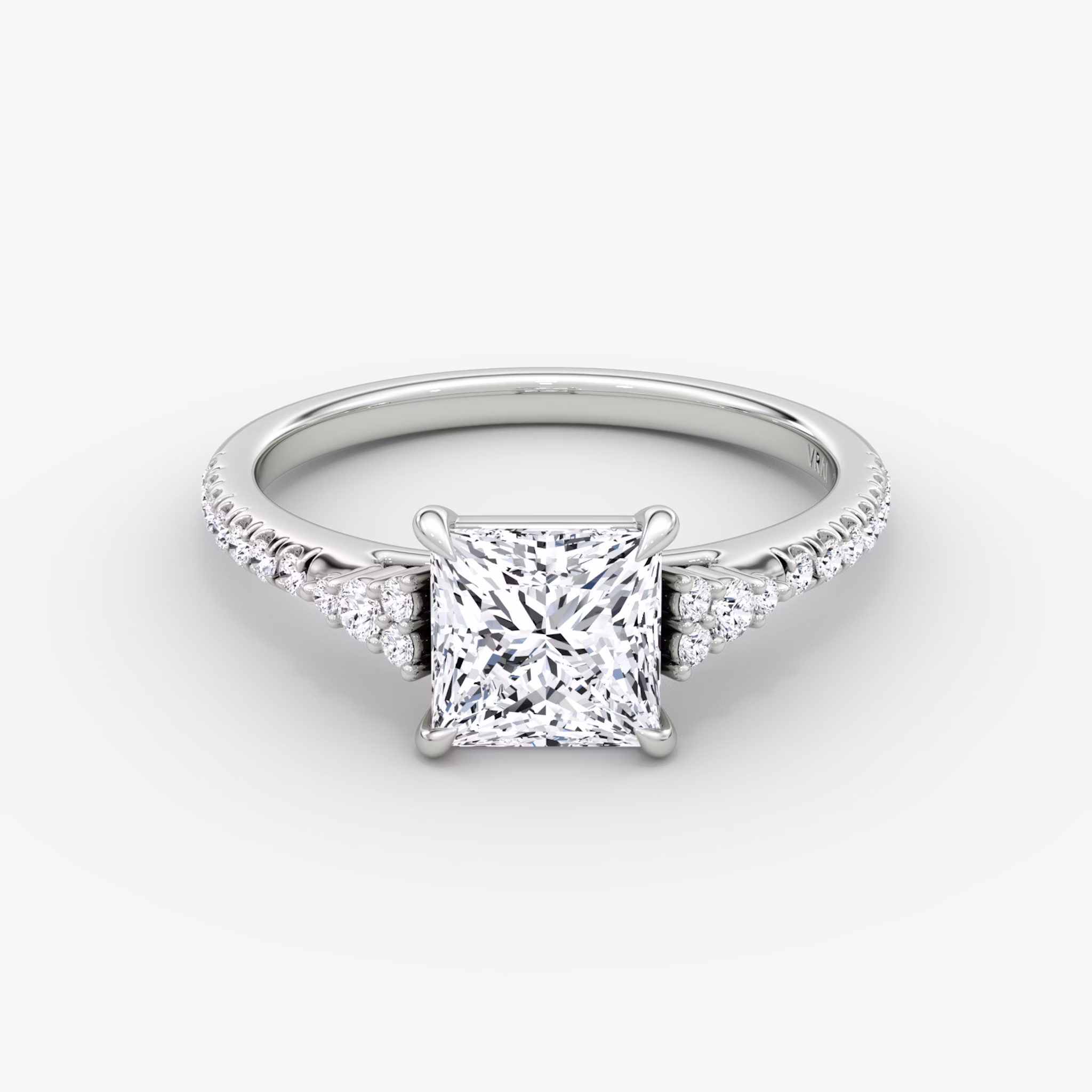 The Side Cluster Cathedral | Princess | 18k | White Gold | bandAccent: Pavé | diamondOrientation: vertical | caratWeight: other