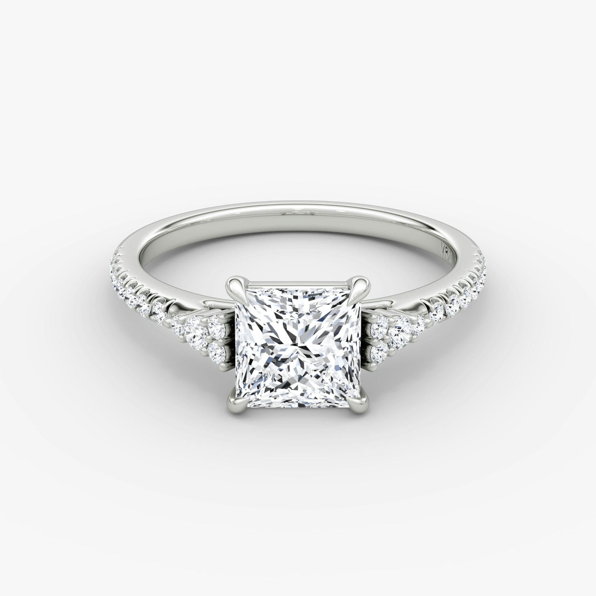 The Side Cluster Cathedral | Princess | 18k | White Gold | bandAccent: Pavé | diamondOrientation: vertical | caratWeight: other