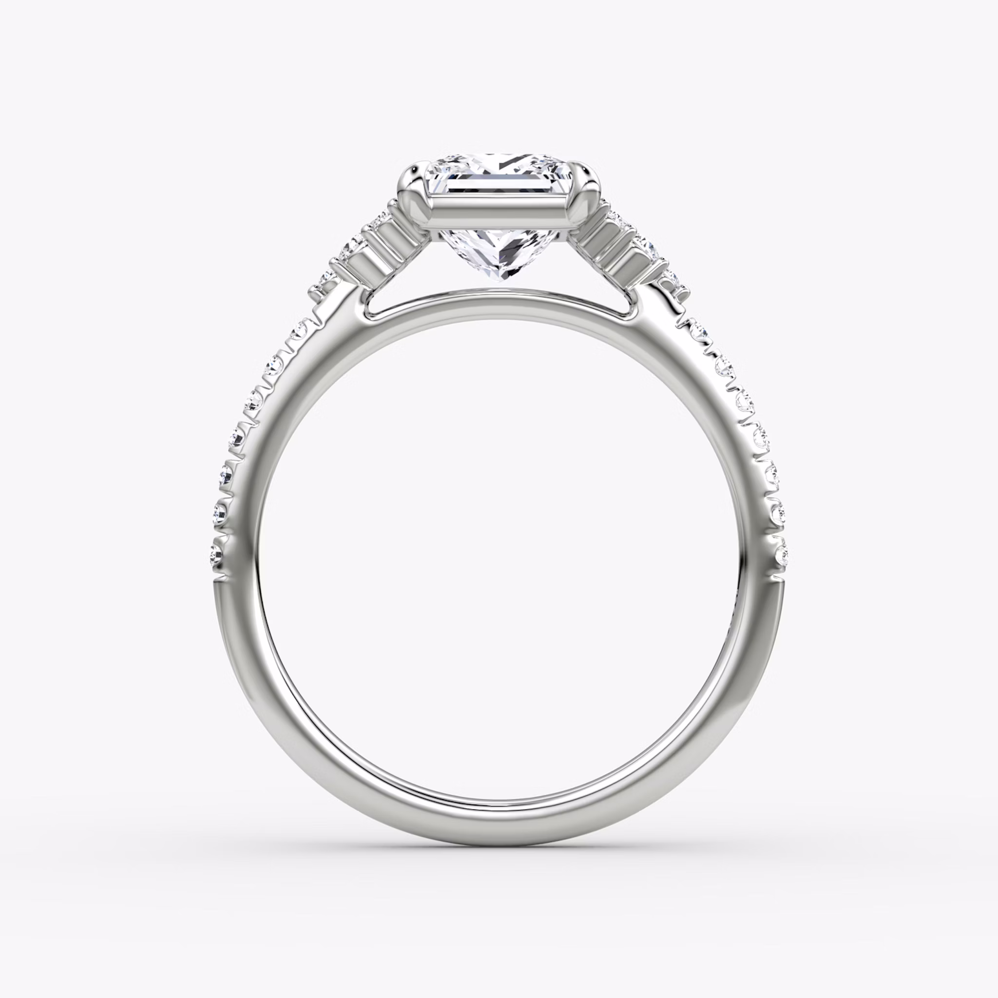 The Side Cluster Cathedral | Princess | 18k | White Gold | bandAccent: Pavé | diamondOrientation: vertical | caratWeight: other