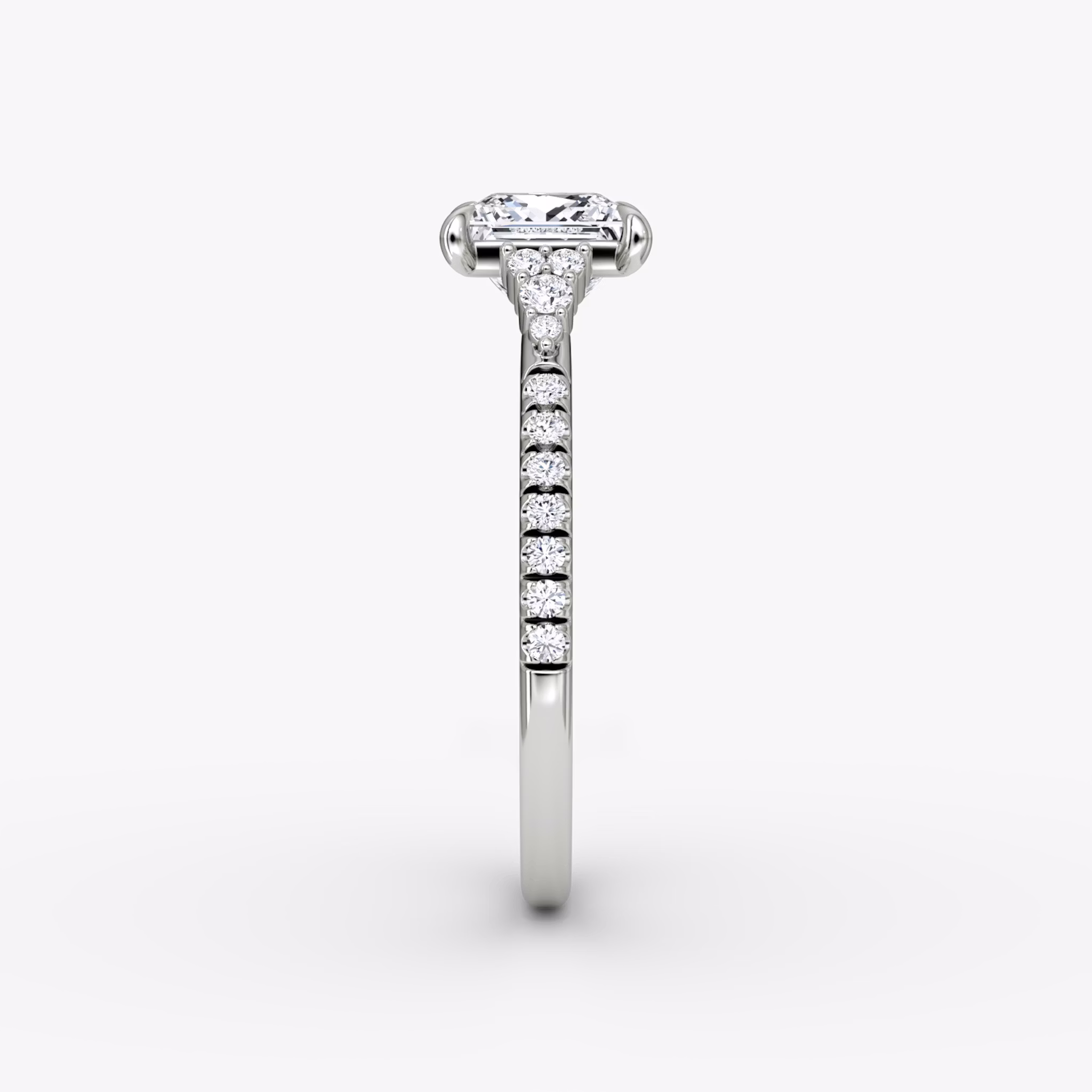 The Side Cluster Cathedral | Princess | 18k | White Gold | bandAccent: Pavé | diamondOrientation: vertical | caratWeight: other