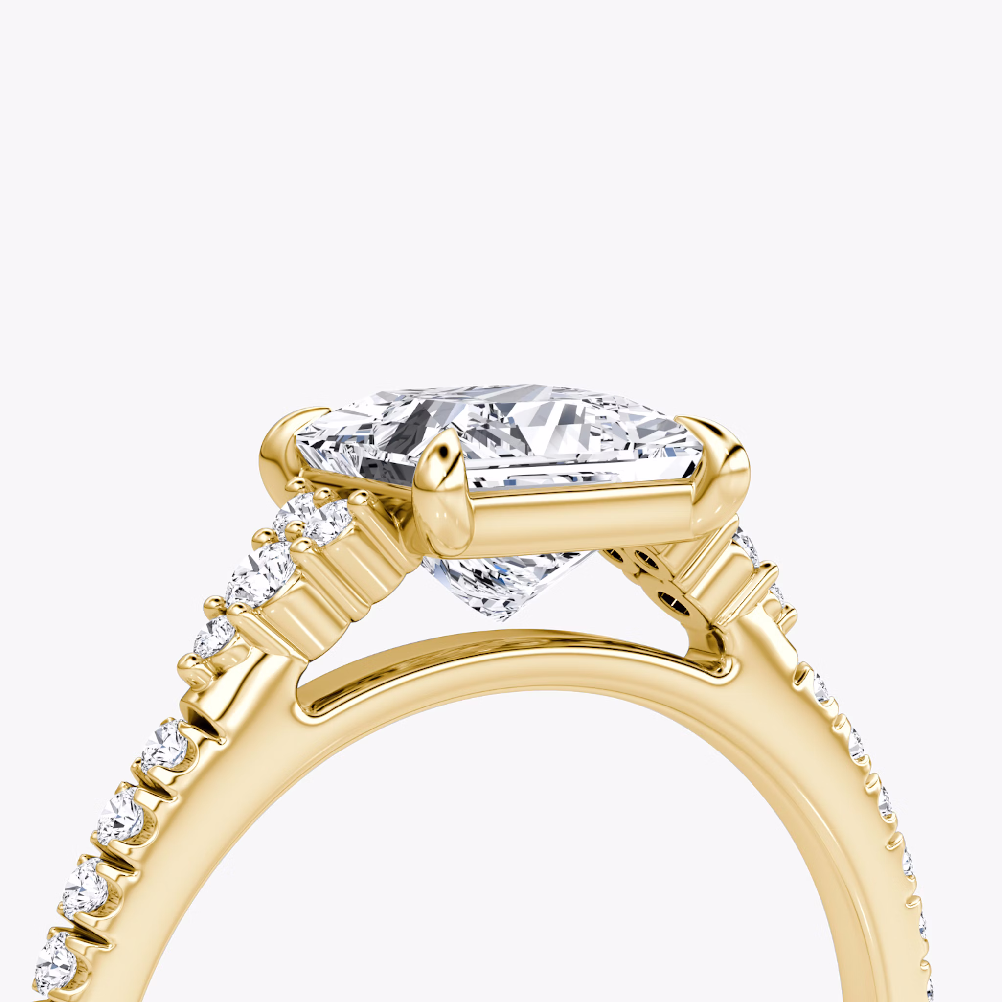 The Side Cluster Cathedral | Princess | 18k | Yellow Gold | bandAccent: Pavé | diamondOrientation: vertical | caratWeight: other