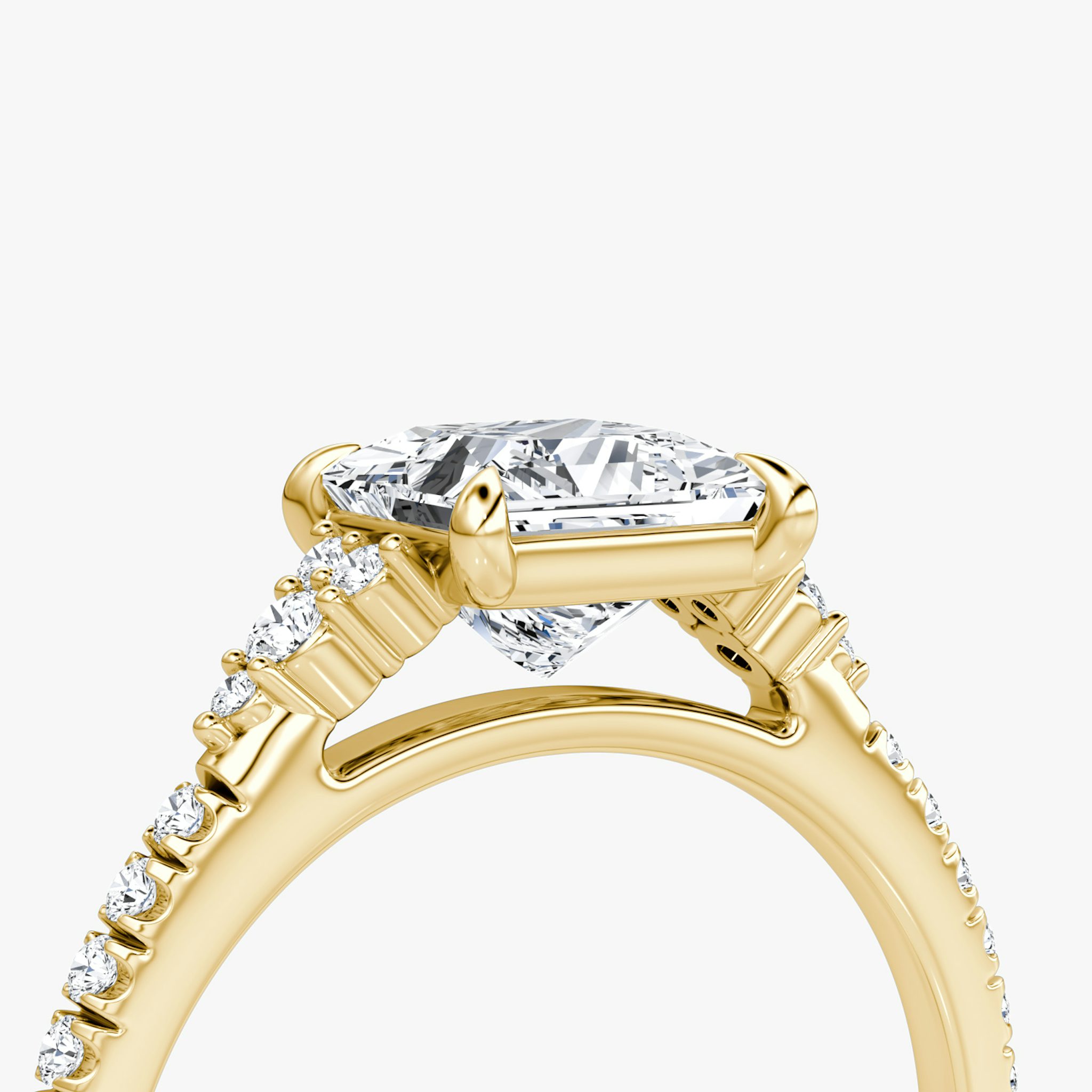 The Side Cluster Cathedral | Princess | 18k | Yellow Gold | bandAccent: Pavé | diamondOrientation: vertical | caratWeight: other