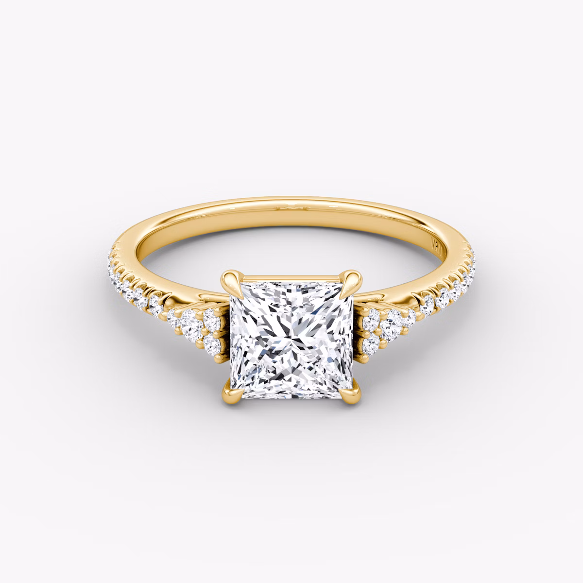 The Side Cluster Cathedral | Princess | 18k | Yellow Gold | bandAccent: Pavé | diamondOrientation: vertical | caratWeight: other