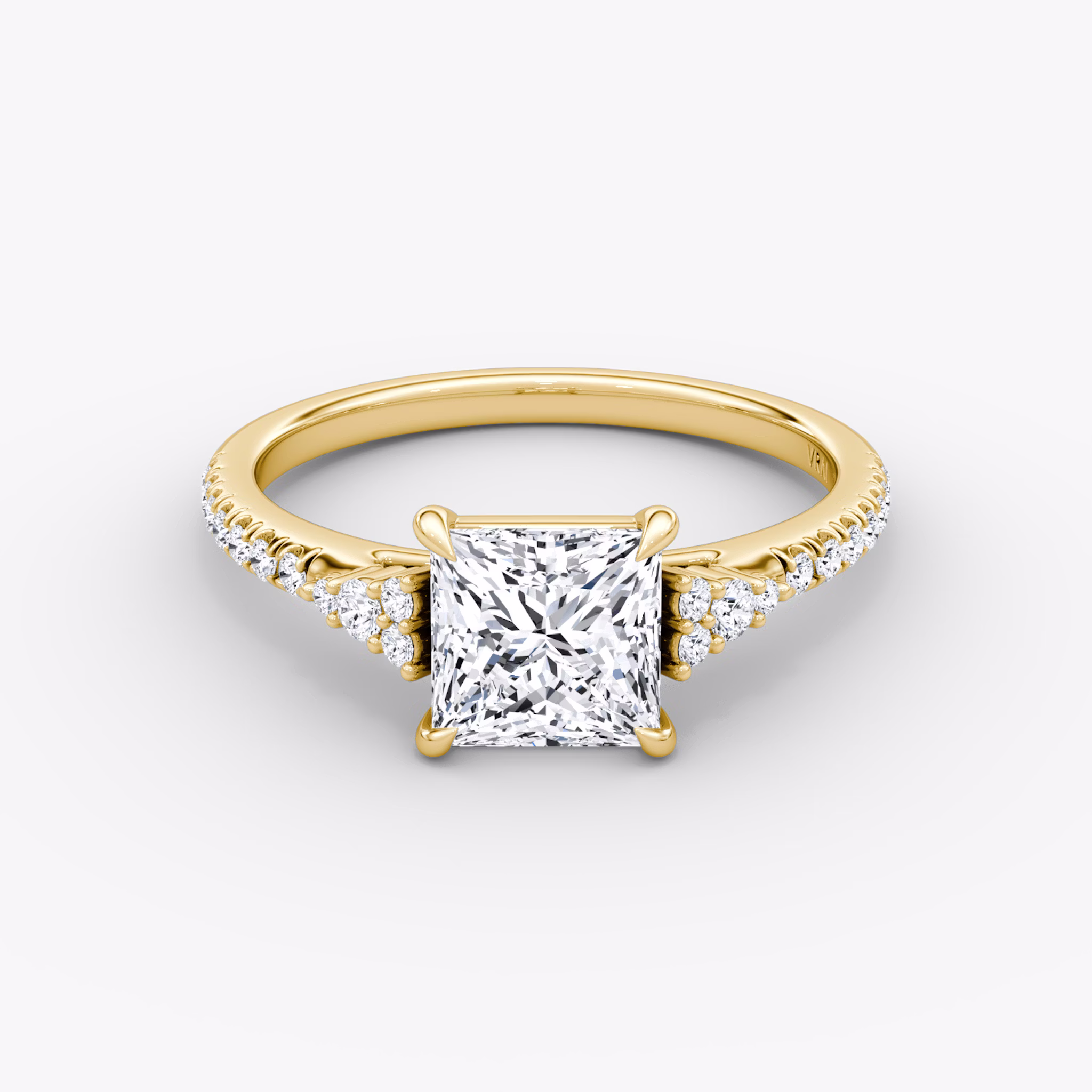 The Side Cluster Cathedral | Princess | 18k | Yellow Gold | bandAccent: Pavé | diamondOrientation: vertical | caratWeight: other