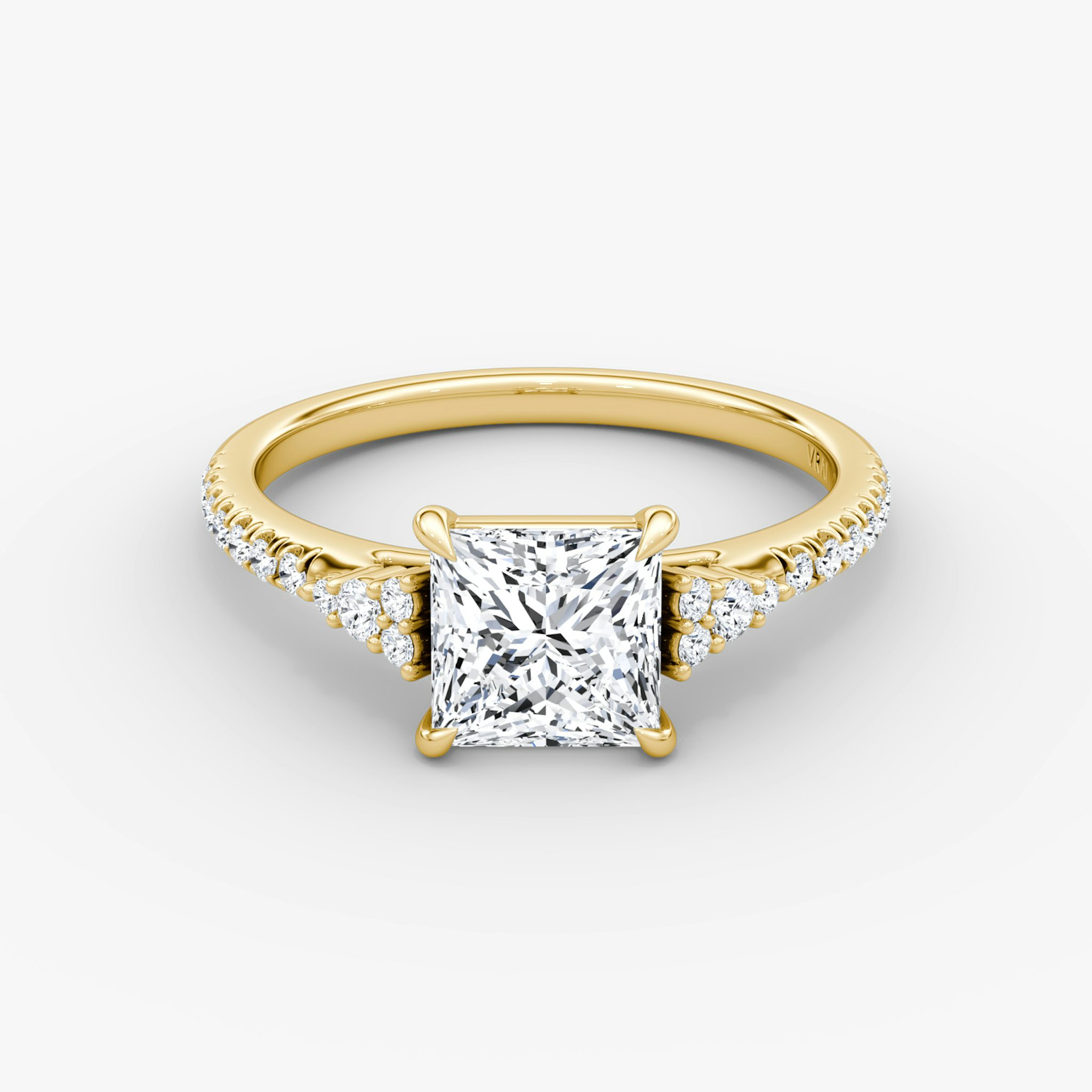 The Side Cluster Cathedral | Princess | 18k | Yellow Gold | bandAccent: Pavé | diamondOrientation: vertical | caratWeight: other