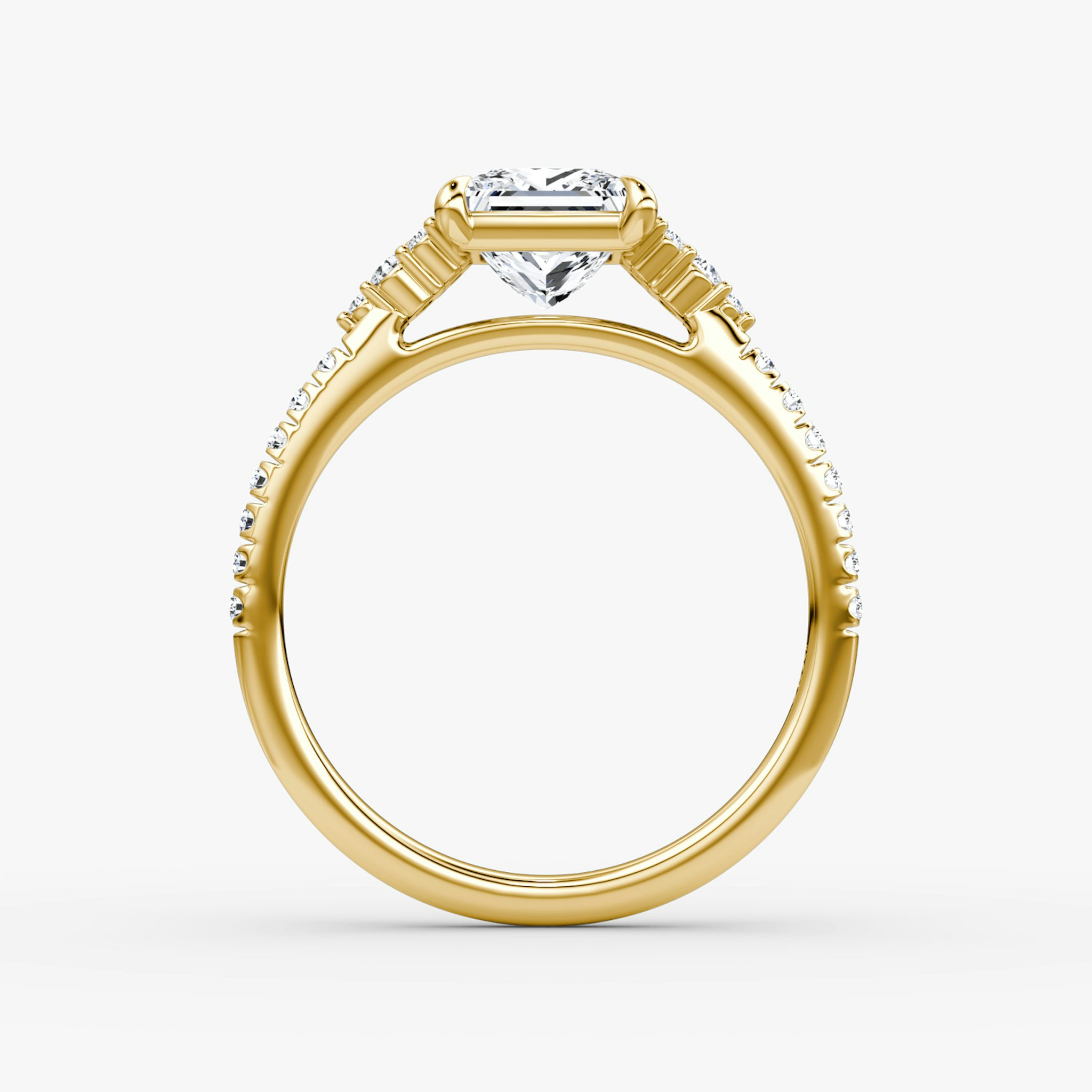 The Side Cluster Cathedral | Princess | 18k | Yellow Gold | bandAccent: Pavé | diamondOrientation: vertical | caratWeight: other