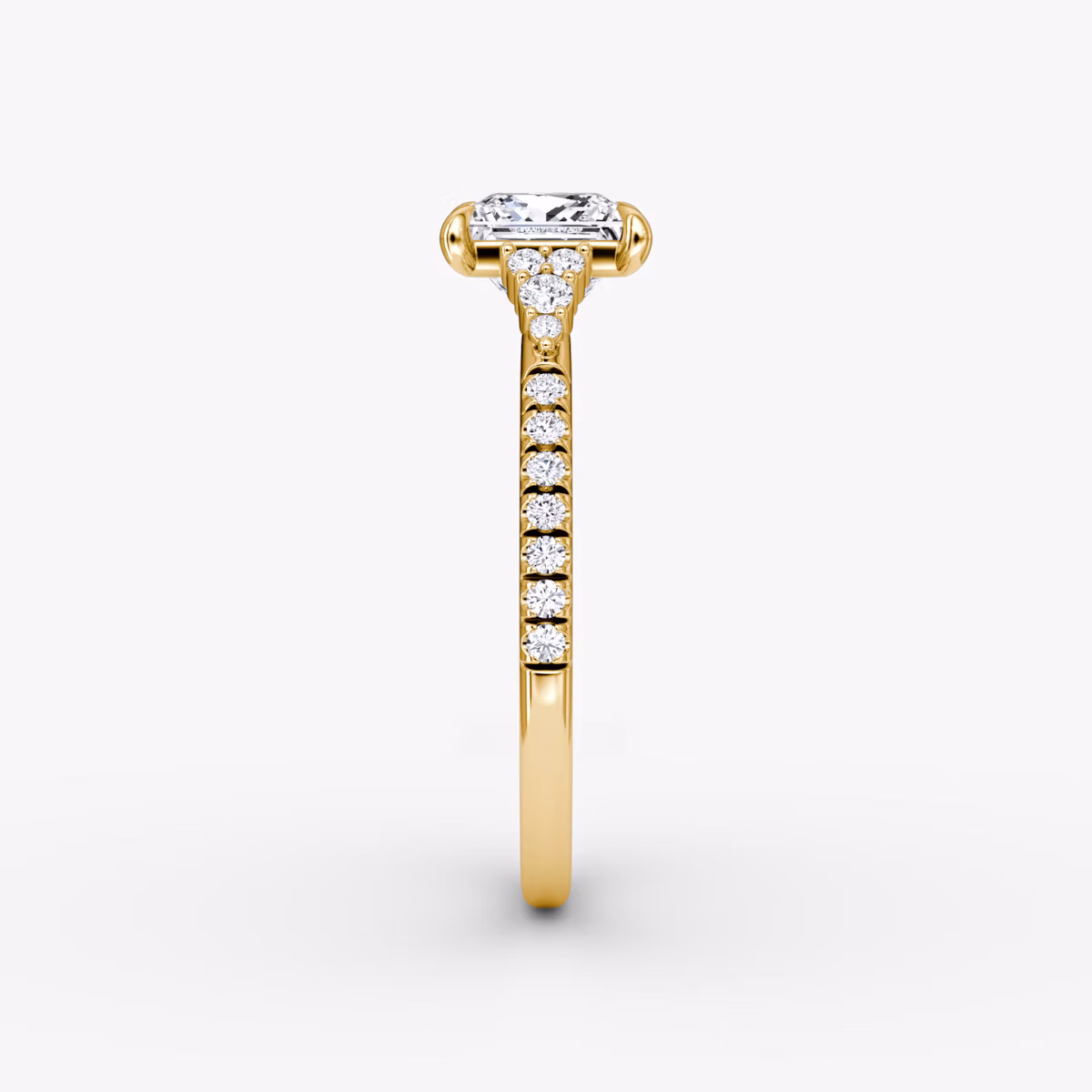 The Side Cluster Cathedral | Princess | 18k | Yellow Gold | bandAccent: Pavé | diamondOrientation: vertical | caratWeight: other
