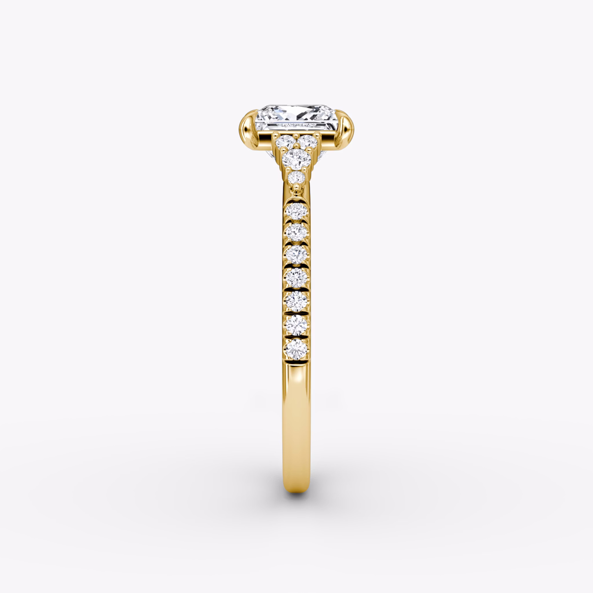 The Side Cluster Cathedral | Princess | 18k | Yellow Gold | bandAccent: Pavé | diamondOrientation: vertical | caratWeight: other