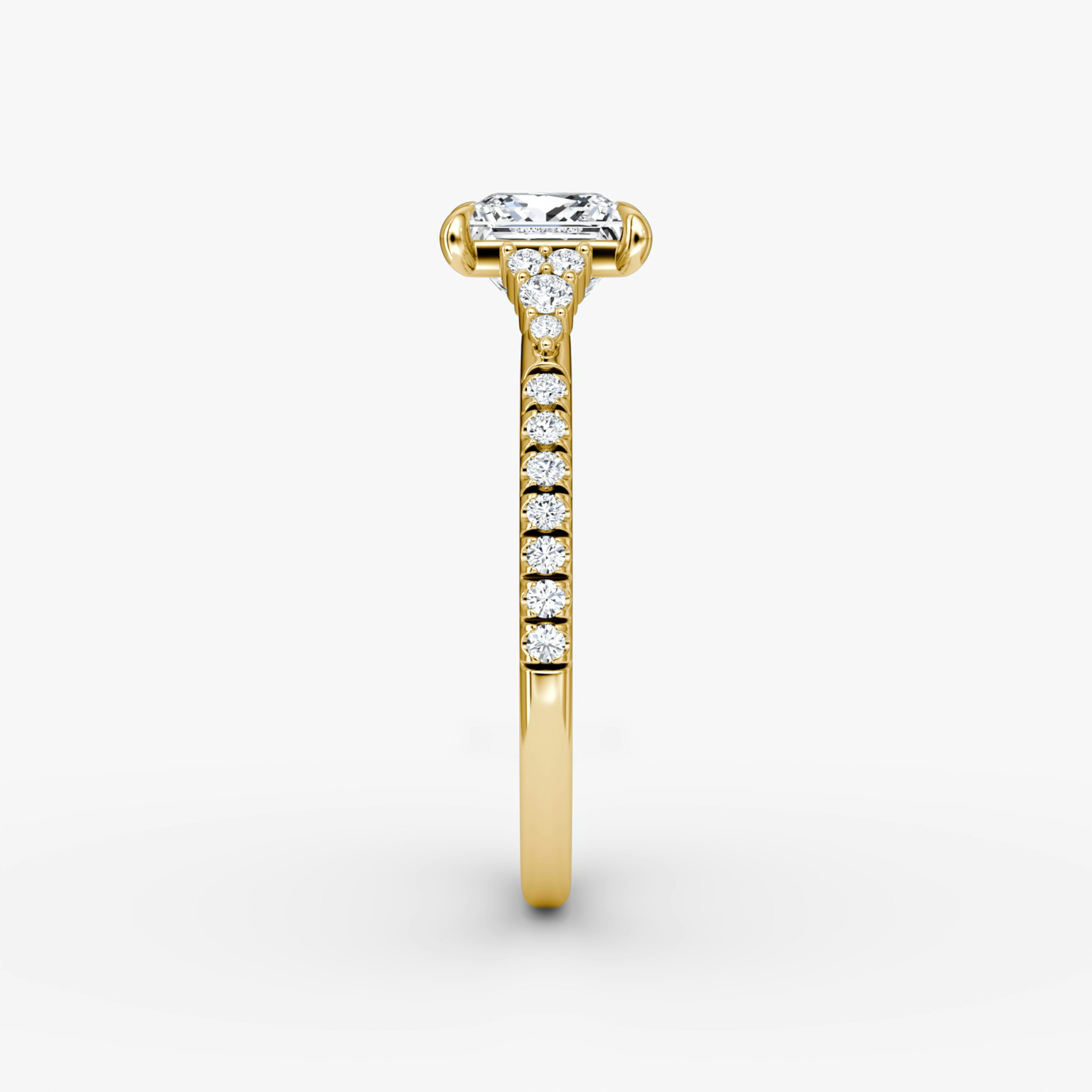 The Side Cluster Cathedral | Princess | 18k | Yellow Gold | bandAccent: Pavé | diamondOrientation: vertical | caratWeight: other