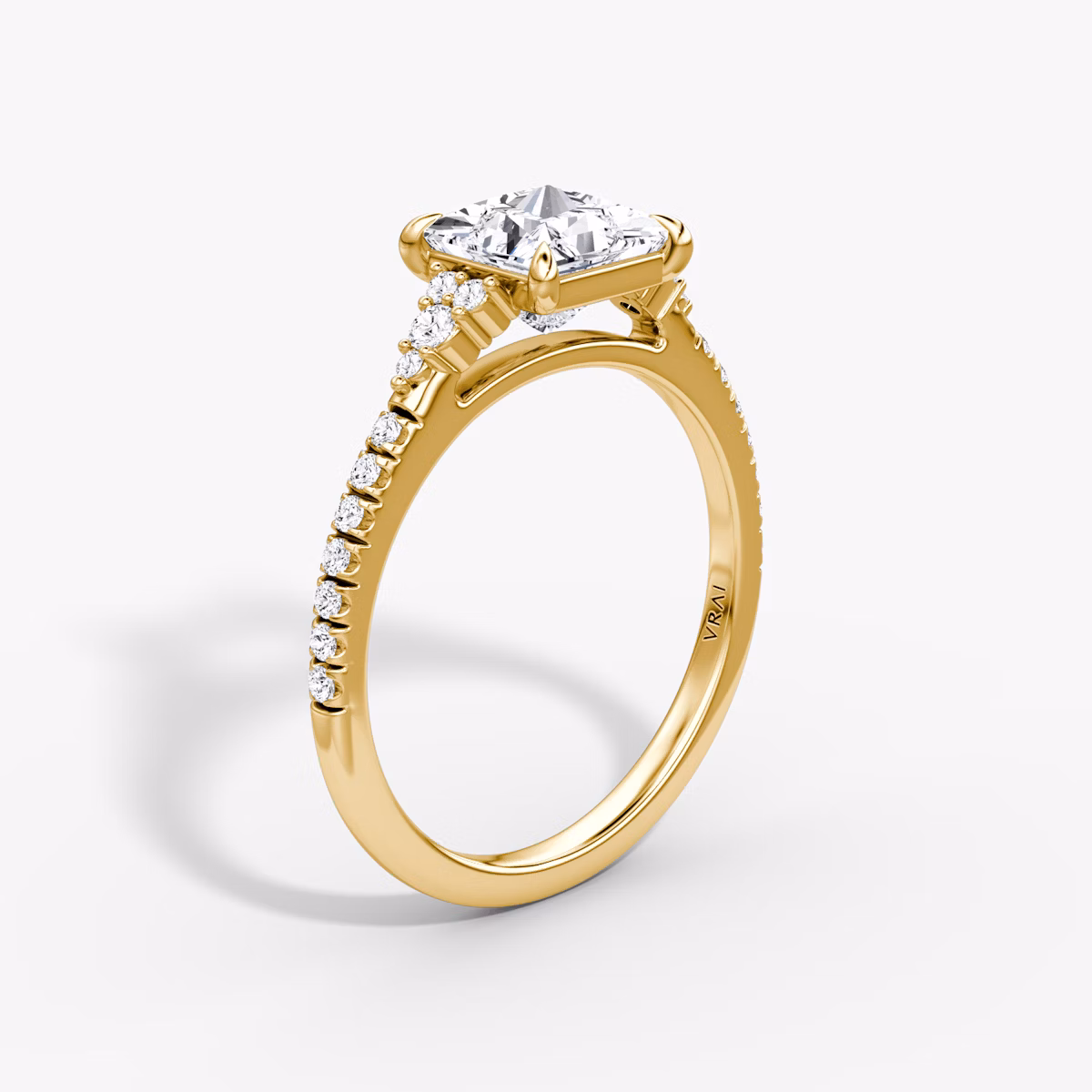 The Side Cluster Cathedral | Princess | 18k | Yellow Gold | bandAccent: Pavé | diamondOrientation: vertical | caratWeight: other