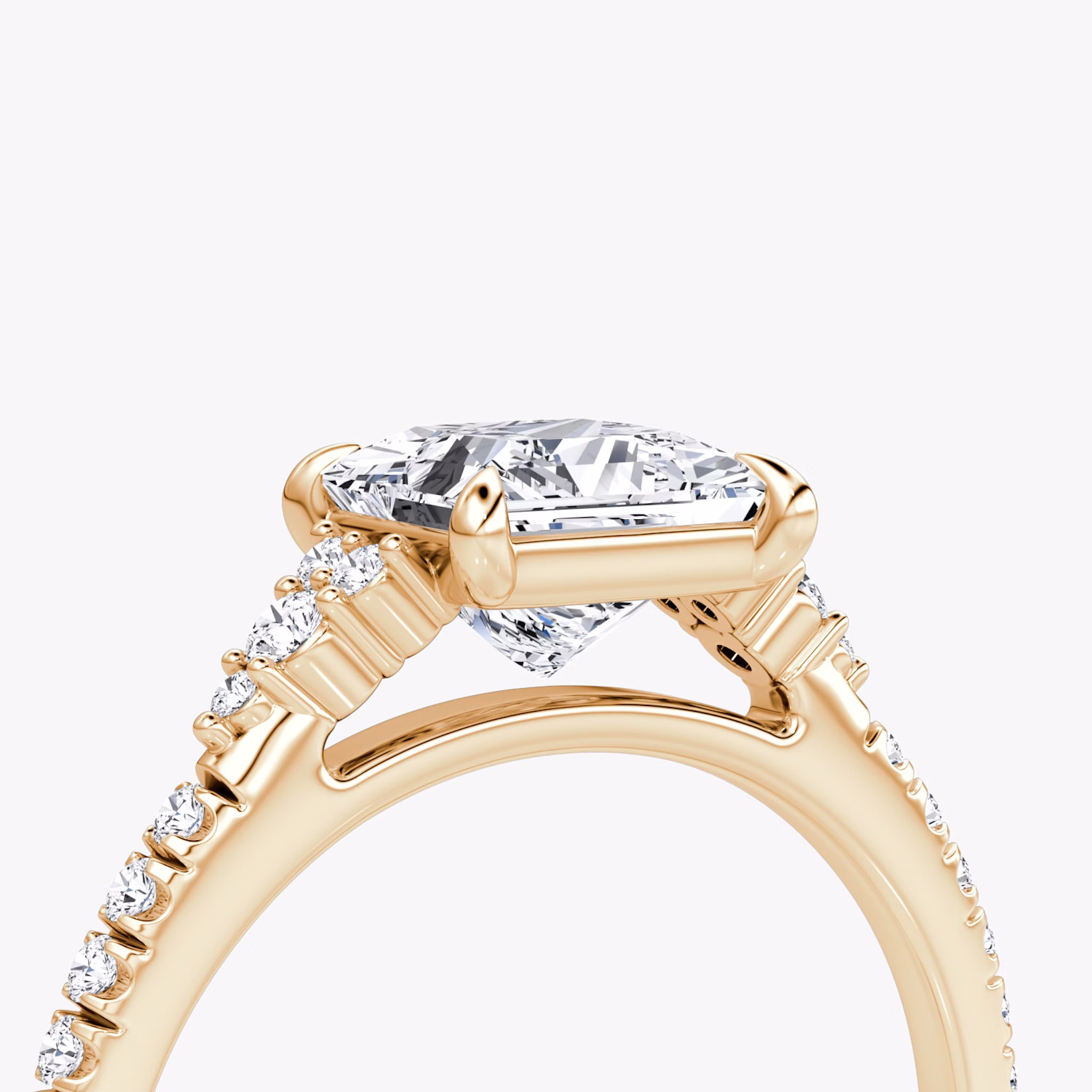 The Side Cluster Cathedral | Princess | 14k | Rose Gold | bandAccent: Pavé | diamondOrientation: vertical | caratWeight: other