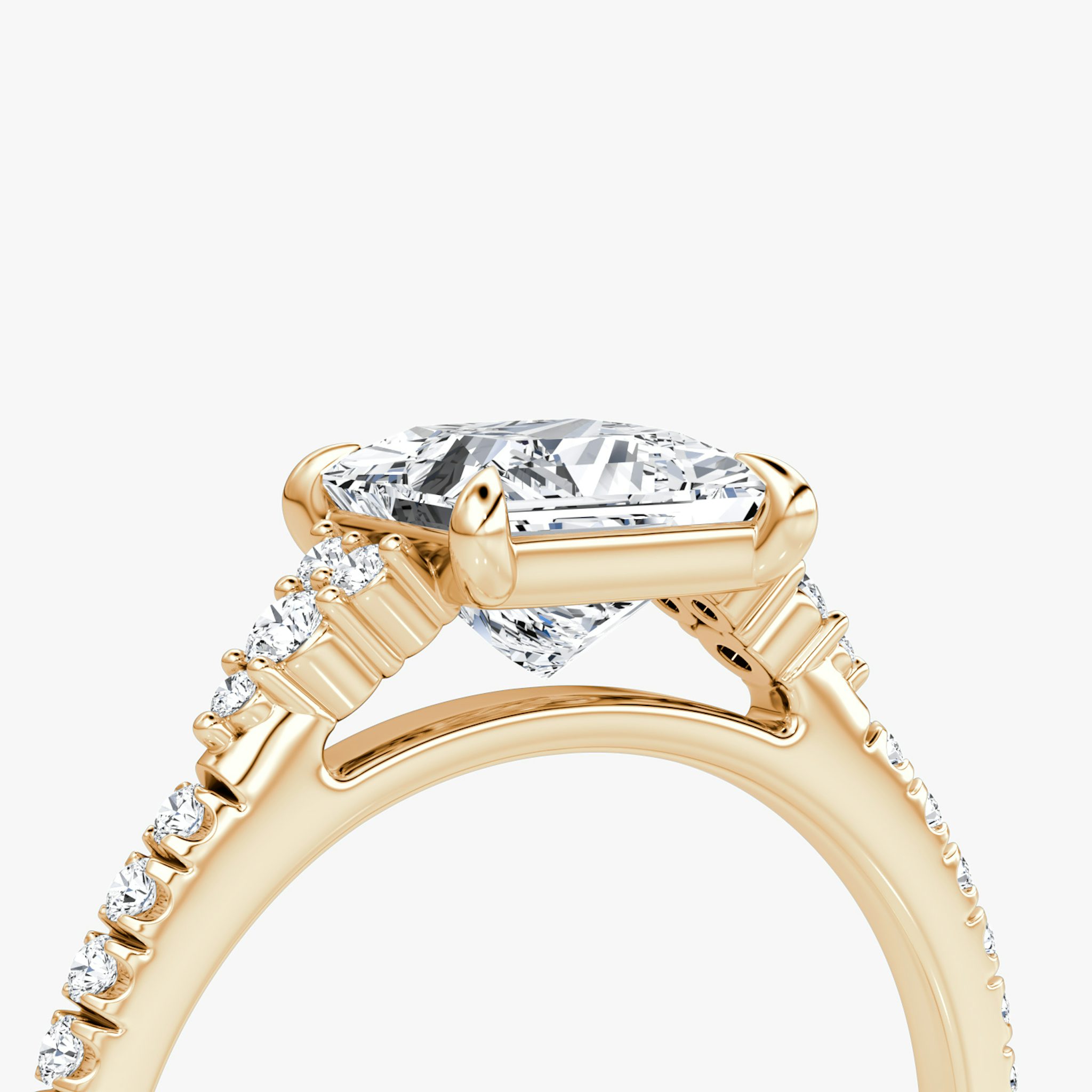 The Side Cluster Cathedral | Princess | 14k | Rose Gold | bandAccent: Pavé | diamondOrientation: vertical | caratWeight: other
