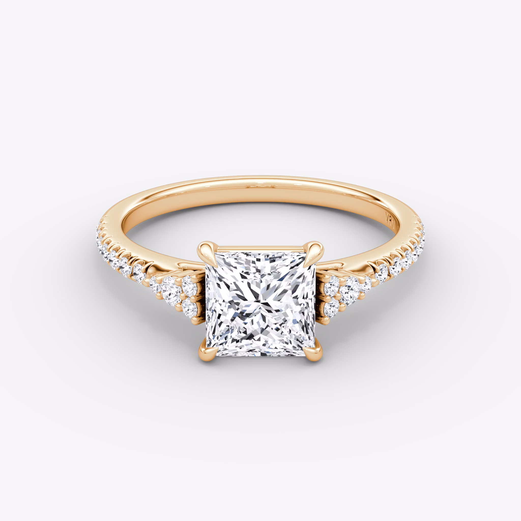 The Side Cluster Cathedral | Princess | 14k | Rose Gold | bandAccent: Pavé | diamondOrientation: vertical | caratWeight: other