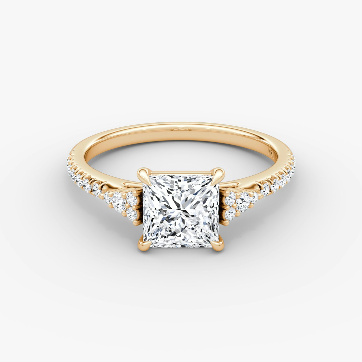 The Side Cluster Cathedral | Princess | 14k | Rose Gold | bandAccent: Pavé | diamondOrientation: vertical | caratWeight: other