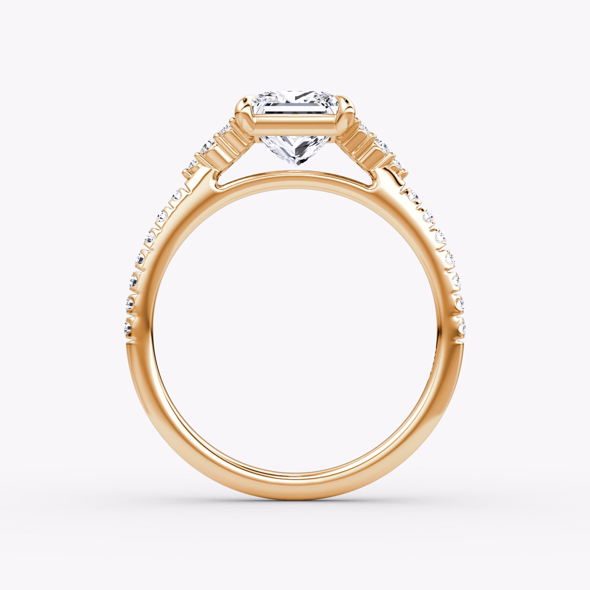 The Side Cluster Cathedral | Princess | 14k | Rose Gold | bandAccent: Pavé | diamondOrientation: vertical | caratWeight: other