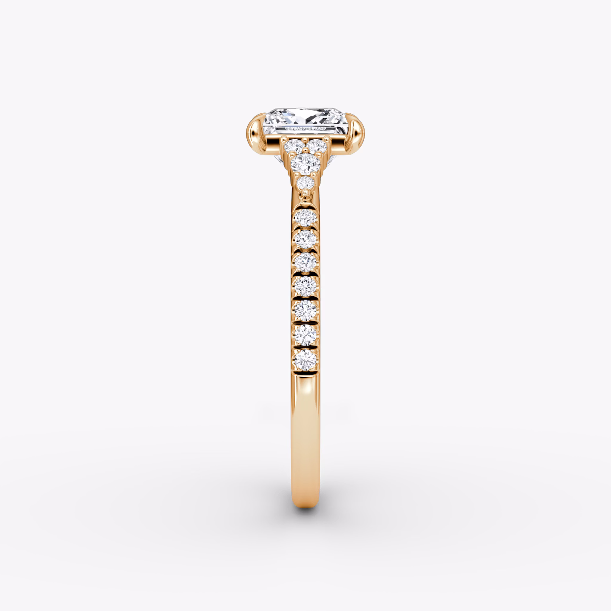 The Side Cluster Cathedral | Princess | 14k | Rose Gold | bandAccent: Pavé | diamondOrientation: vertical | caratWeight: other