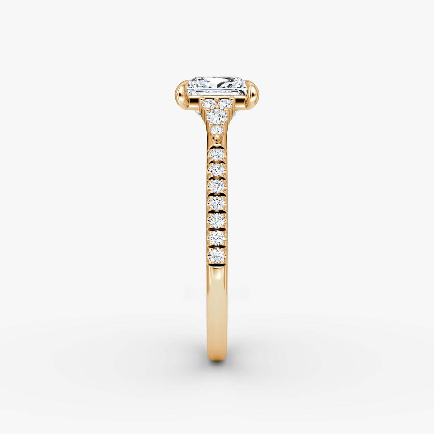 The Side Cluster Cathedral | Princess | 14k | Rose Gold | bandAccent: Pavé | diamondOrientation: vertical | caratWeight: other