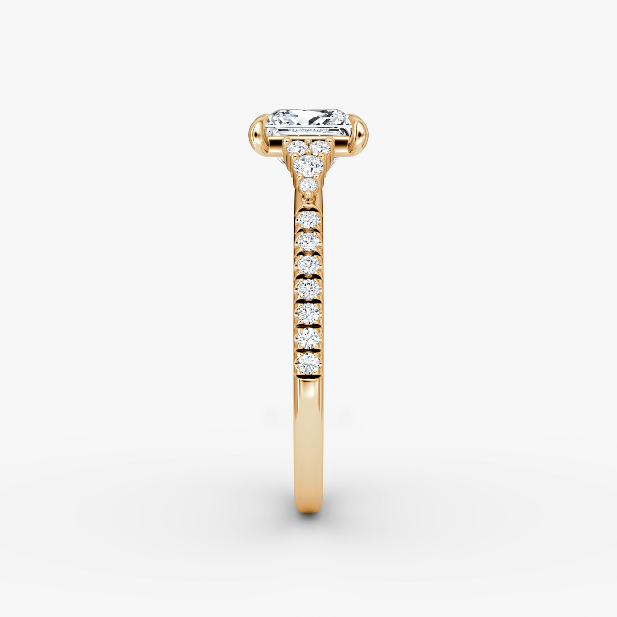 The Side Cluster Cathedral | Princess | 14k | Rose Gold | bandAccent: Pavé | diamondOrientation: vertical | caratWeight: other