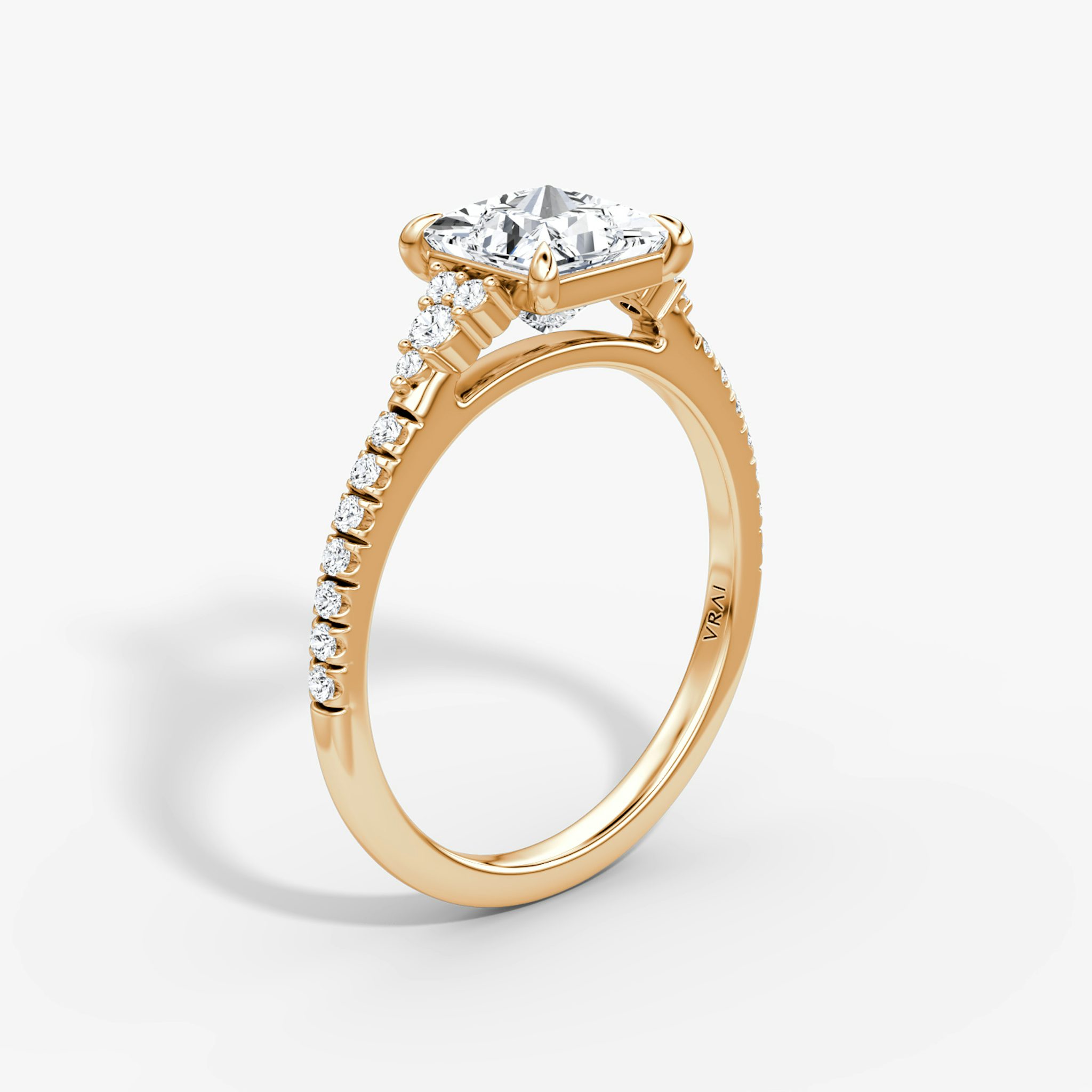 The Side Cluster Cathedral | Princess | 14k | Rose Gold | bandAccent: Pavé | diamondOrientation: vertical | caratWeight: other