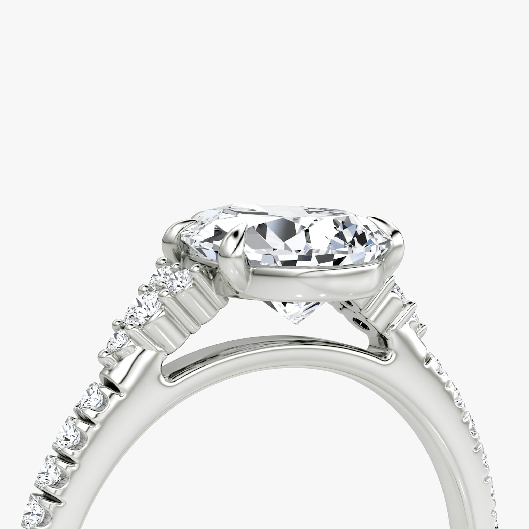 The Side Cluster Cathedral | Pear | 18k | White Gold | bandAccent: Pavé | diamondOrientation: vertical | caratWeight: other