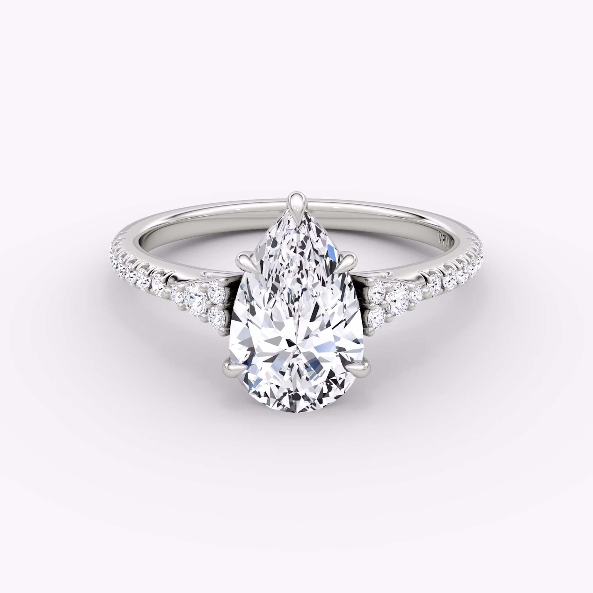 The Side Cluster Cathedral | Pear | 18k | White Gold | bandAccent: Pavé | diamondOrientation: vertical | caratWeight: other