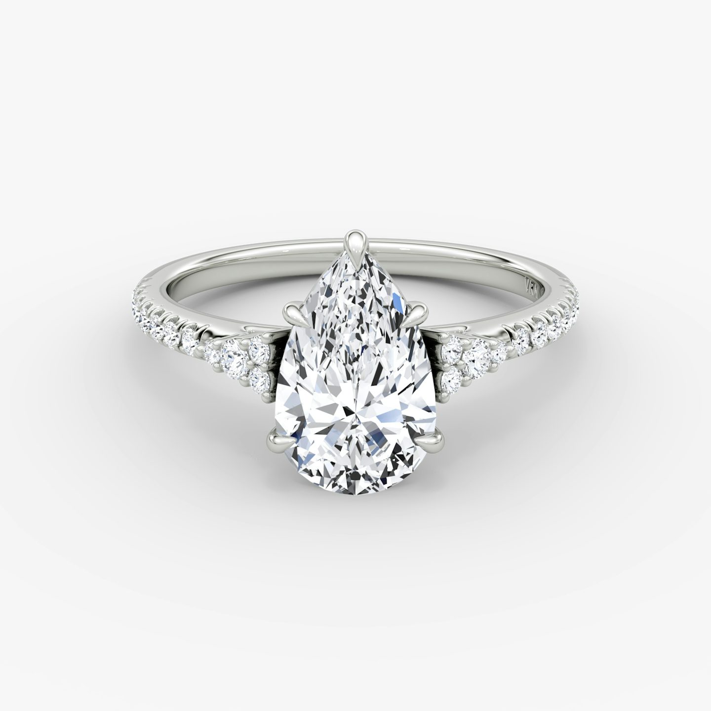 The Side Cluster Cathedral | Pear | 18k | White Gold | bandAccent: Pavé | diamondOrientation: vertical | caratWeight: other