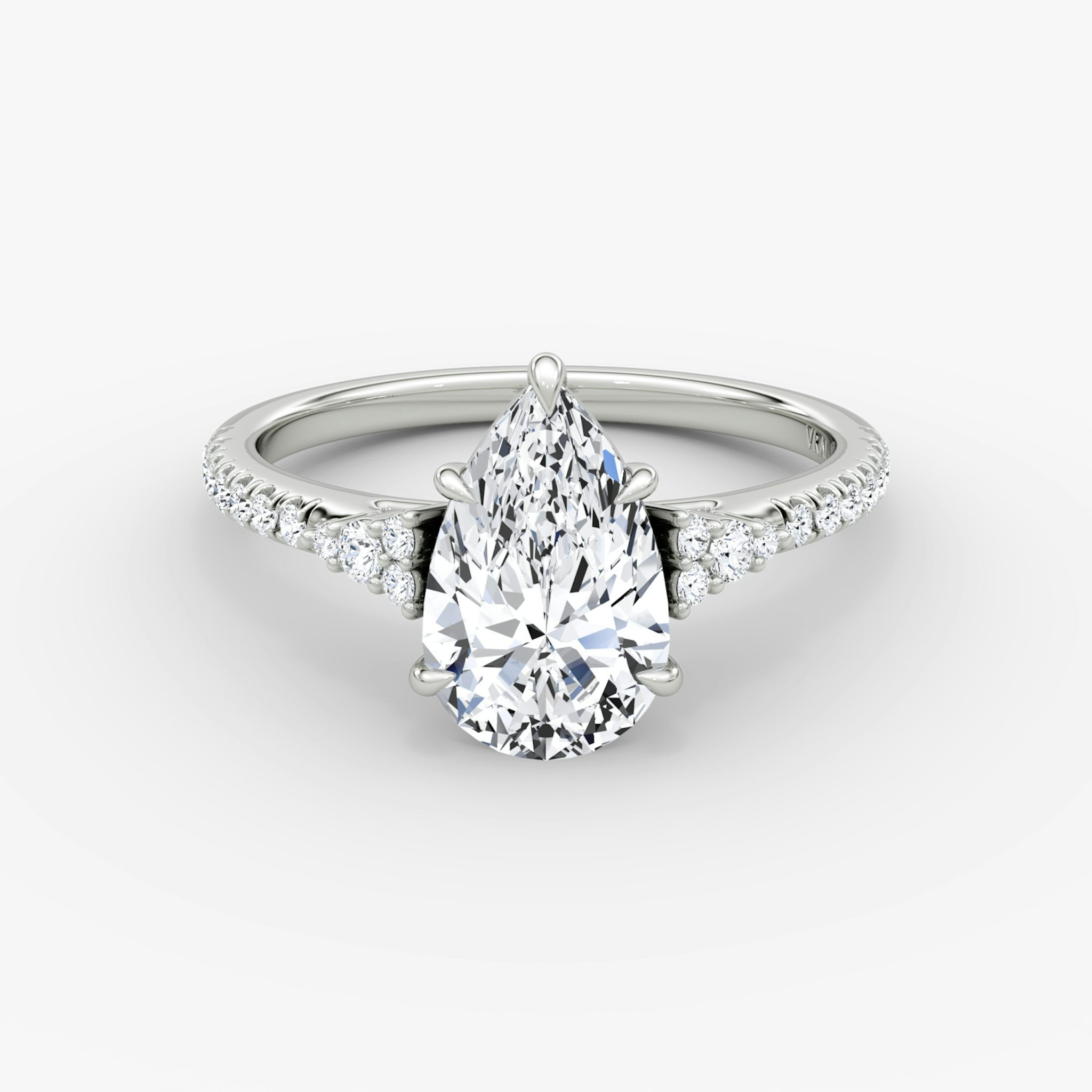 The Side Cluster Cathedral | Pear | 18k | White Gold | bandAccent: Pavé | diamondOrientation: vertical | caratWeight: other