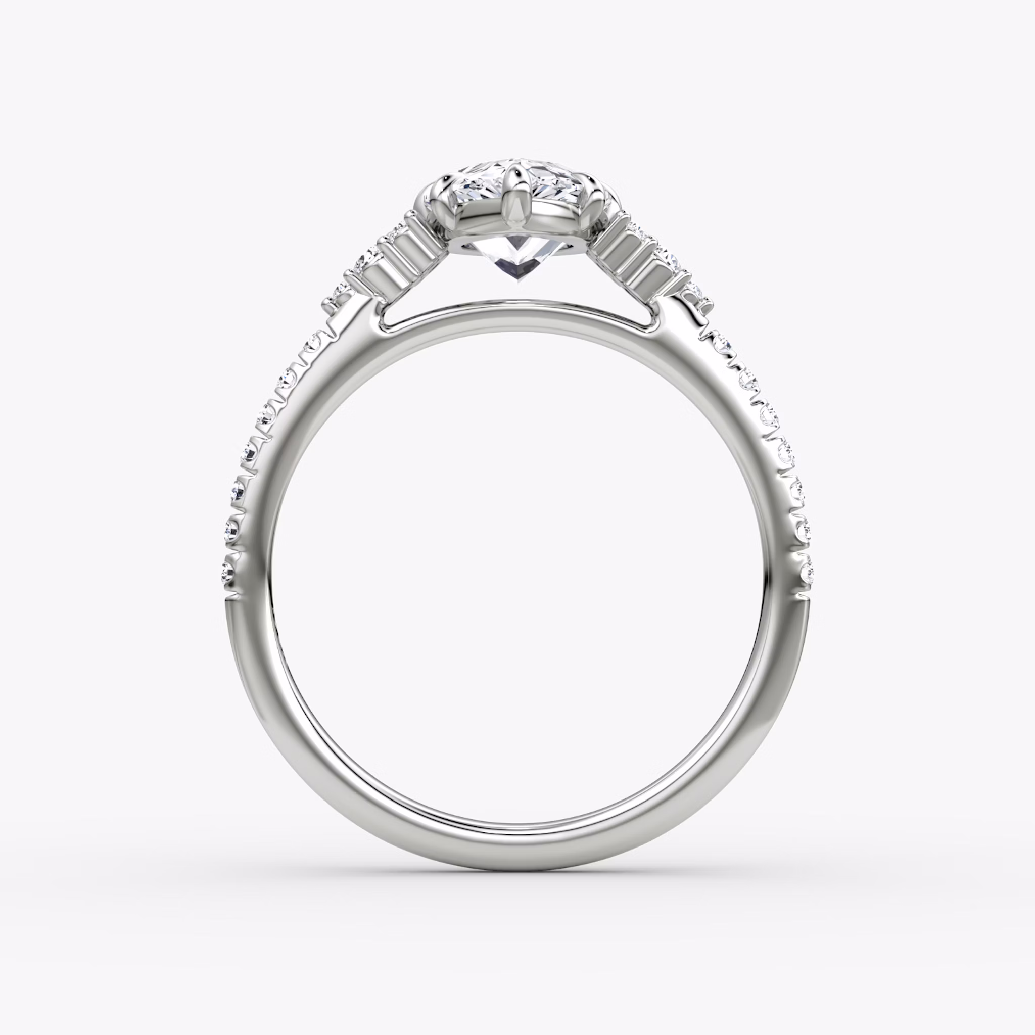 The Side Cluster Cathedral | Pear | 18k | White Gold | bandAccent: Pavé | diamondOrientation: vertical | caratWeight: other
