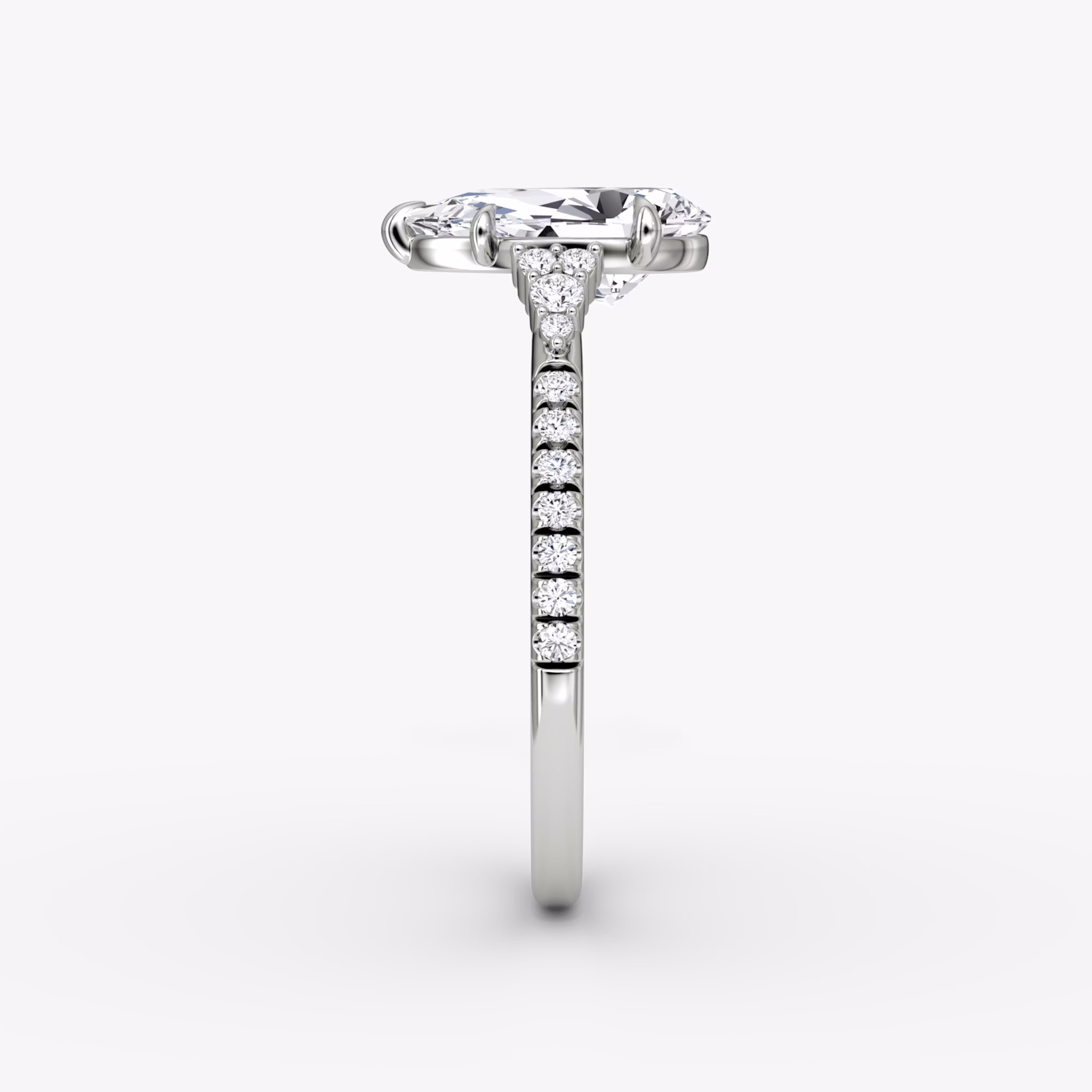 The Side Cluster Cathedral | Pear | 18k | White Gold | bandAccent: Pavé | diamondOrientation: vertical | caratWeight: other