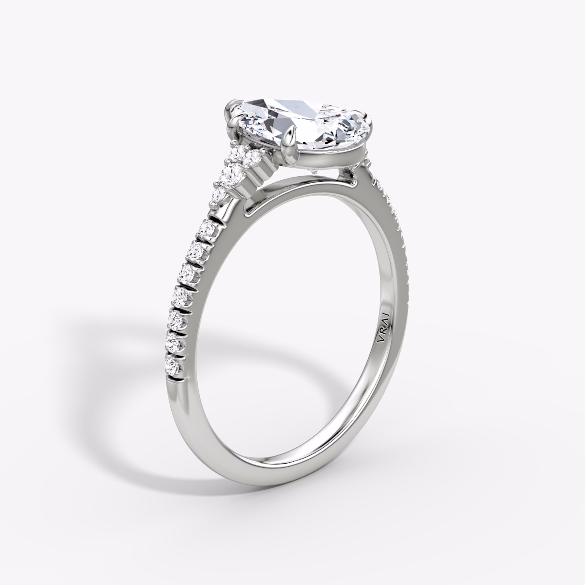The Side Cluster Cathedral | Pear | 18k | White Gold | bandAccent: Pavé | diamondOrientation: vertical | caratWeight: other