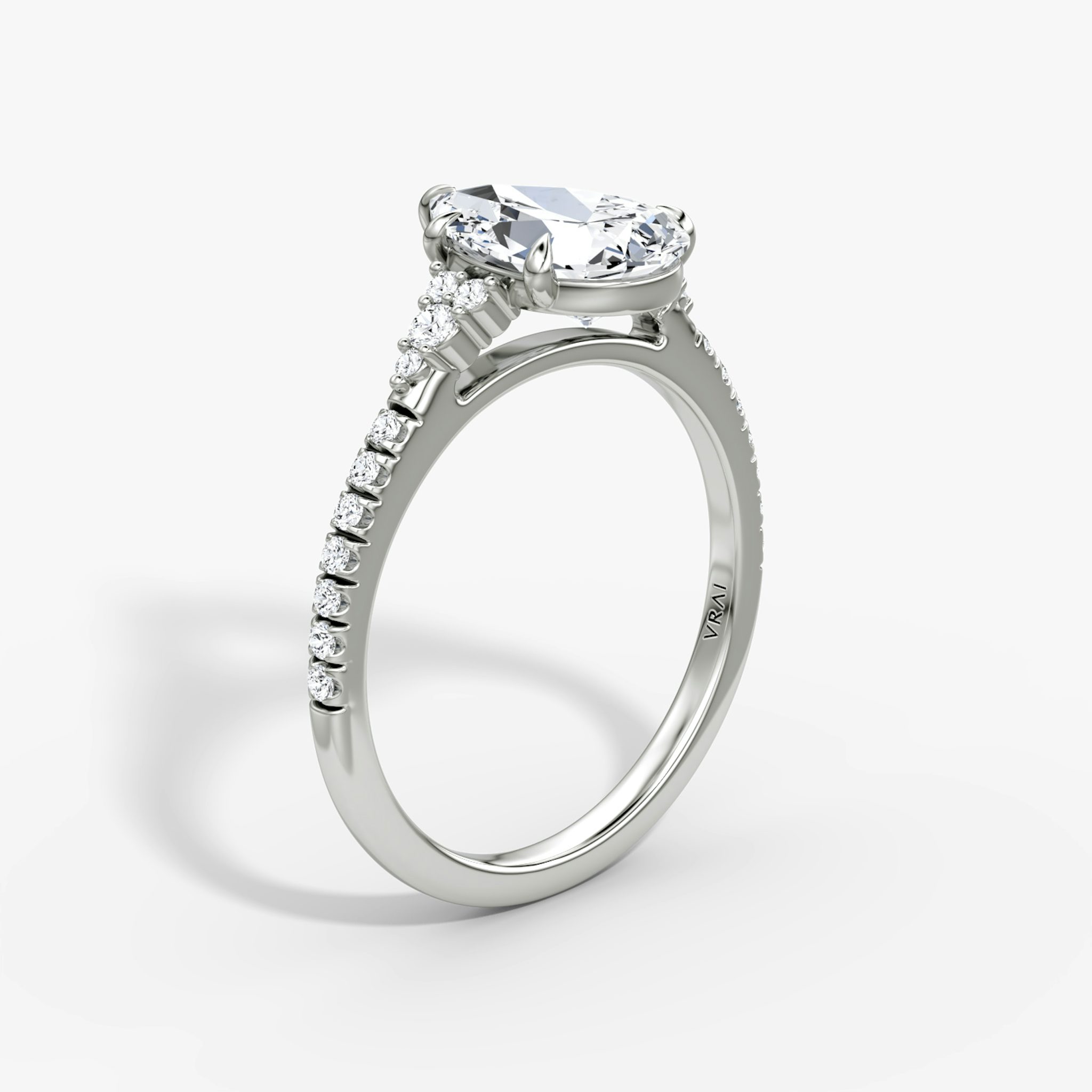 The Side Cluster Cathedral | Pear | 18k | White Gold | bandAccent: Pavé | diamondOrientation: vertical | caratWeight: other