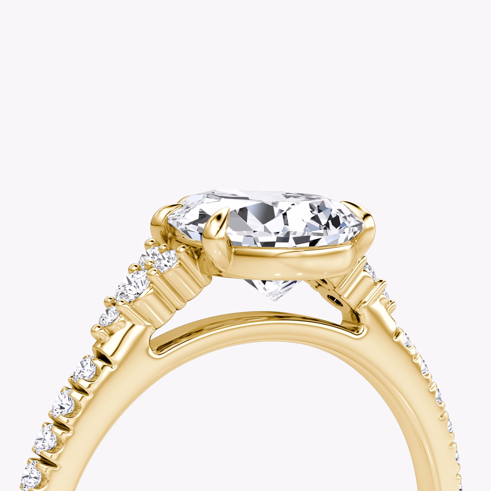 The Side Cluster Cathedral | Pear | 18k | Yellow Gold | bandAccent: Pavé | diamondOrientation: vertical | caratWeight: other