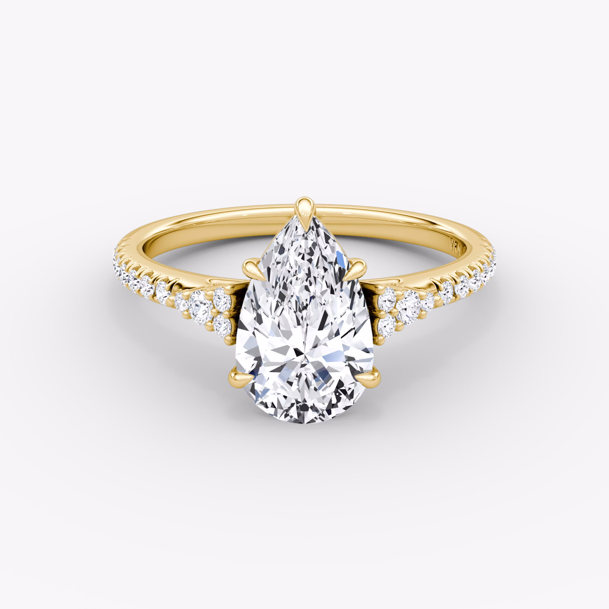 The Side Cluster Cathedral | Pear | 18k | Yellow Gold | bandAccent: Pavé | diamondOrientation: vertical | caratWeight: other
