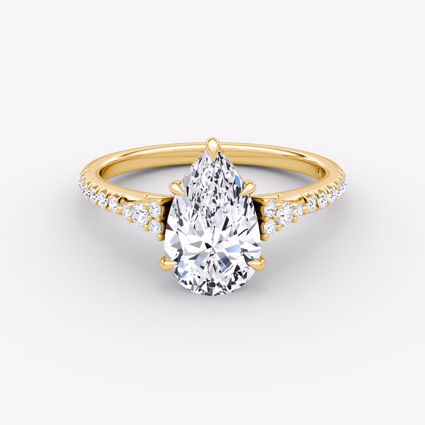 The Side Cluster Cathedral | Pear | 18k | Yellow Gold | bandAccent: Pavé | diamondOrientation: vertical | caratWeight: other