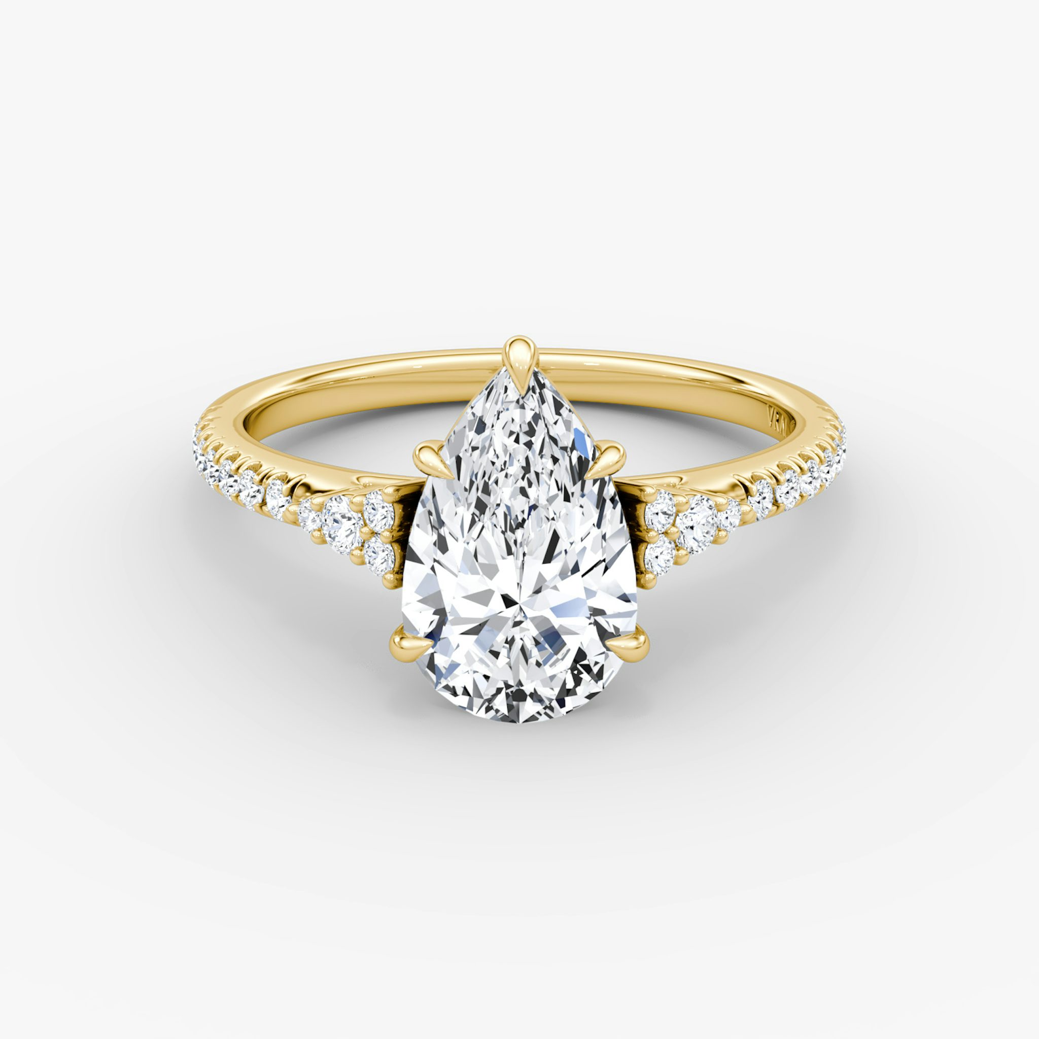 The Side Cluster Cathedral | Pear | 18k | Yellow Gold | bandAccent: Pavé | diamondOrientation: vertical | caratWeight: other