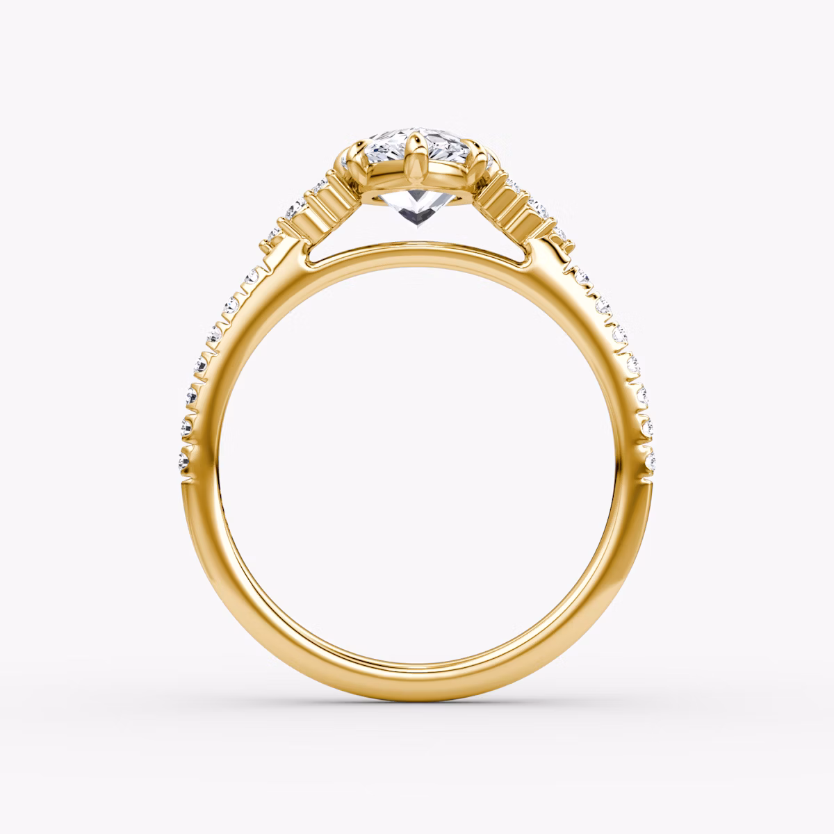 The Side Cluster Cathedral | Pear | 18k | Yellow Gold | bandAccent: Pavé | diamondOrientation: vertical | caratWeight: other
