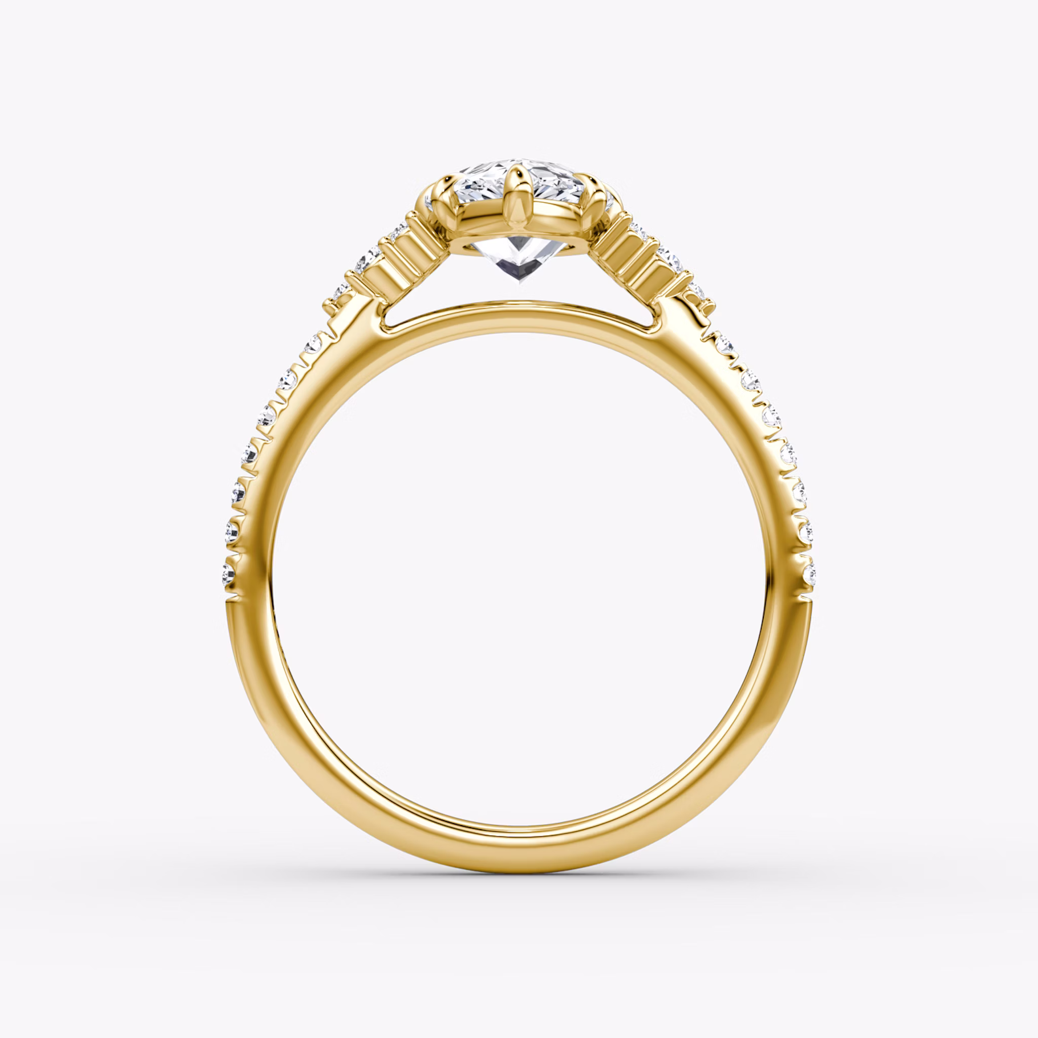 The Side Cluster Cathedral | Pear | 18k | Yellow Gold | bandAccent: Pavé | diamondOrientation: vertical | caratWeight: other