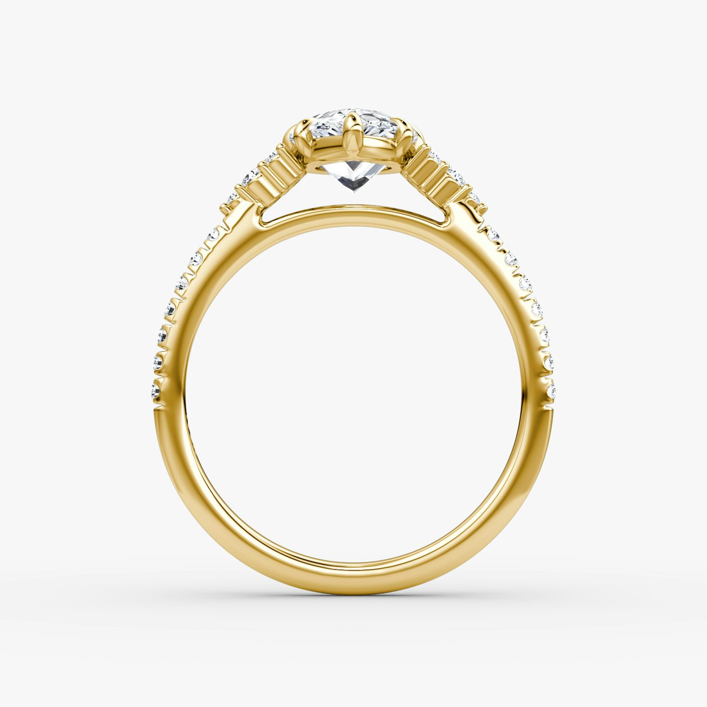 The Side Cluster Cathedral | Pear | 18k | Yellow Gold | bandAccent: Pavé | diamondOrientation: vertical | caratWeight: other