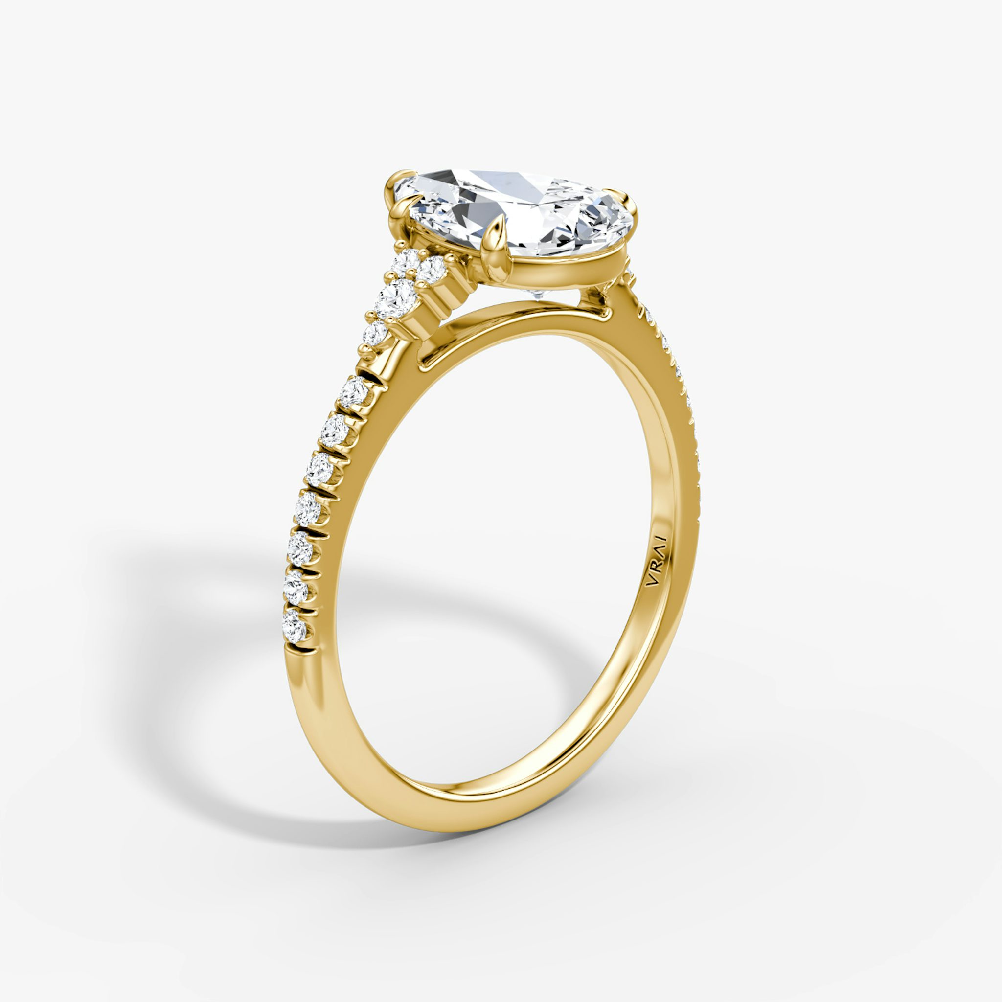 The Side Cluster Cathedral | Pear | 18k | Yellow Gold | bandAccent: Pavé | diamondOrientation: vertical | caratWeight: other