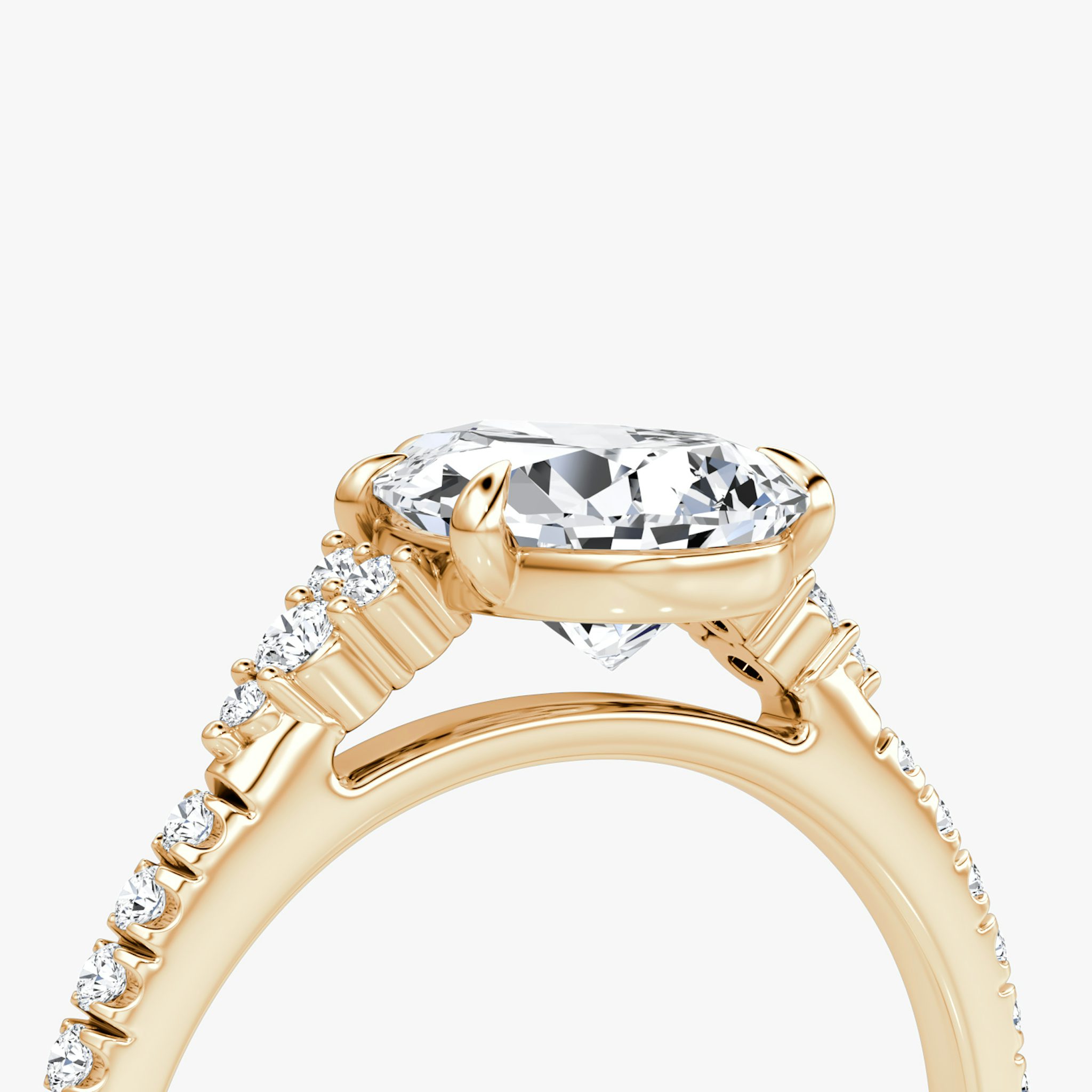 The Side Cluster Cathedral | Pear | 14k | Rose Gold | bandAccent: Pavé | diamondOrientation: vertical | caratWeight: other