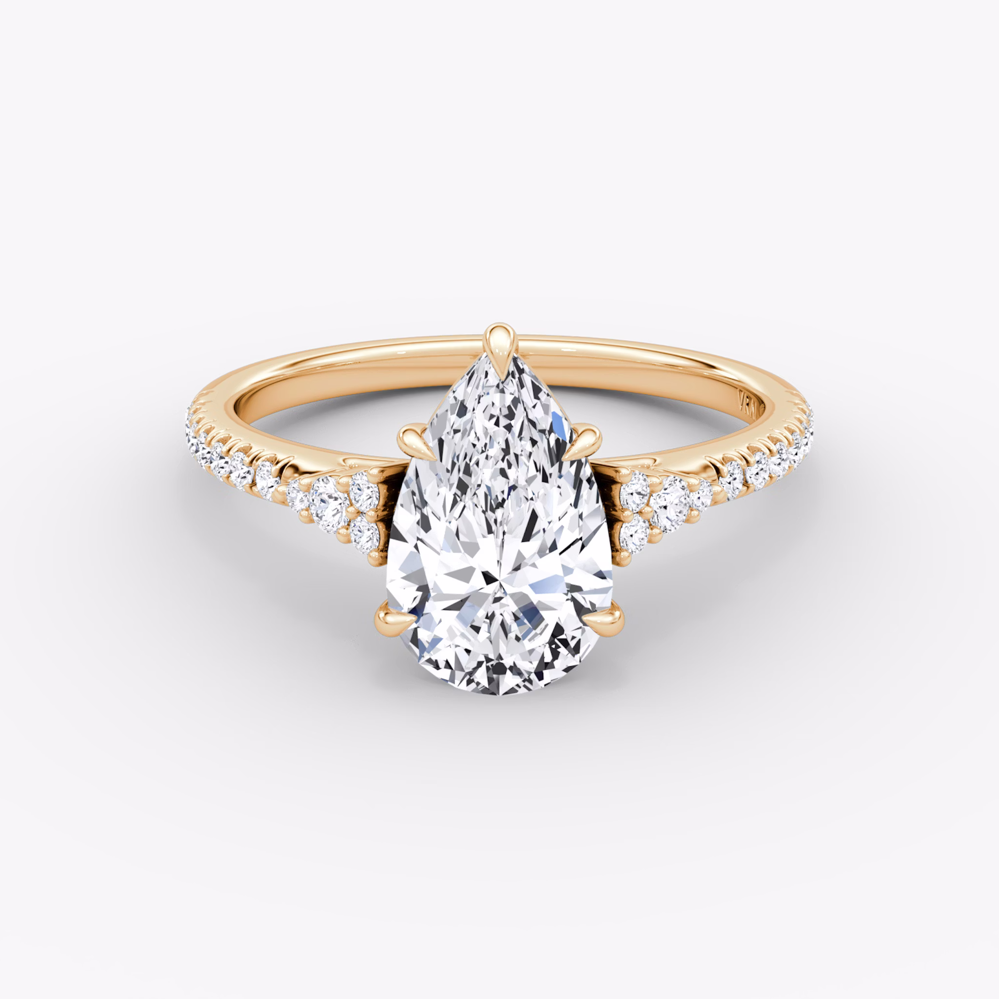 The Side Cluster Cathedral | Pear | 14k | Rose Gold | bandAccent: Pavé | diamondOrientation: vertical | caratWeight: other