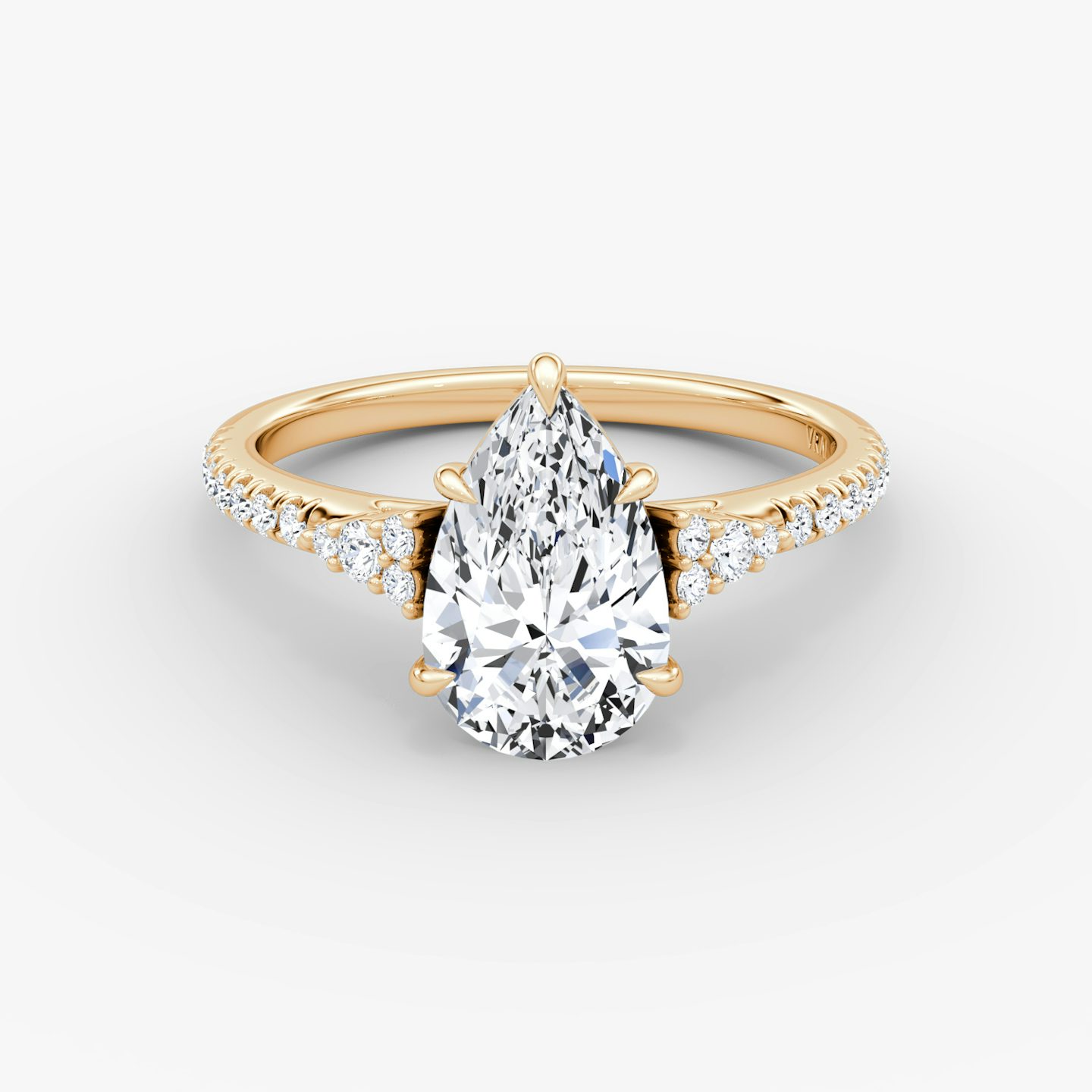 The Side Cluster Cathedral | Pear | 14k | Rose Gold | bandAccent: Pavé | diamondOrientation: vertical | caratWeight: other