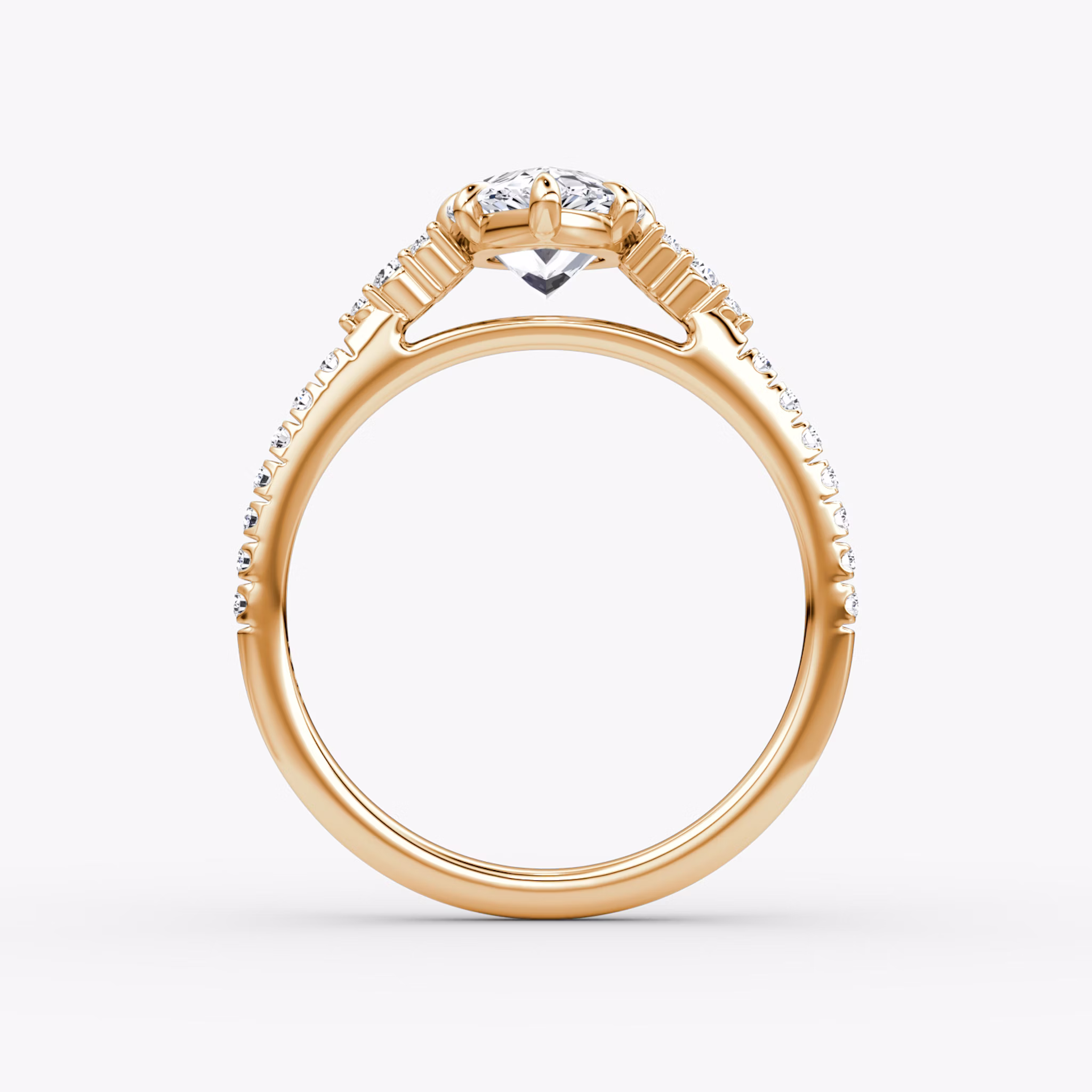 The Side Cluster Cathedral | Pear | 14k | Rose Gold | bandAccent: Pavé | diamondOrientation: vertical | caratWeight: other