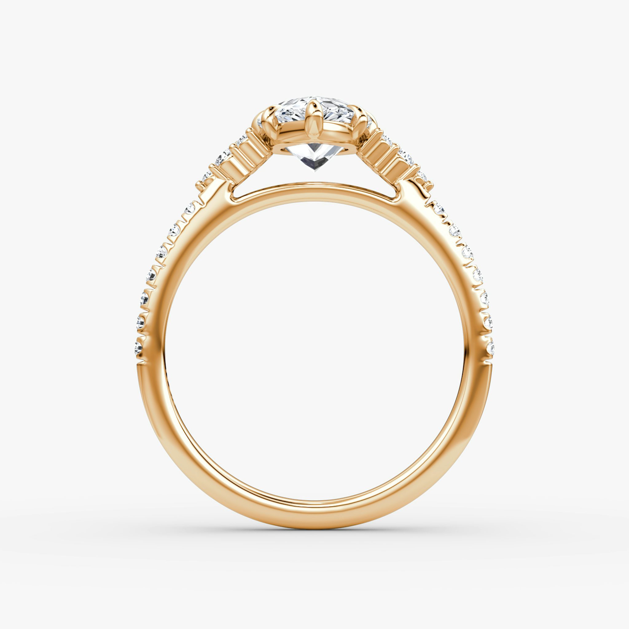 The Side Cluster Cathedral | Pear | 14k | Rose Gold | bandAccent: Pavé | diamondOrientation: vertical | caratWeight: other