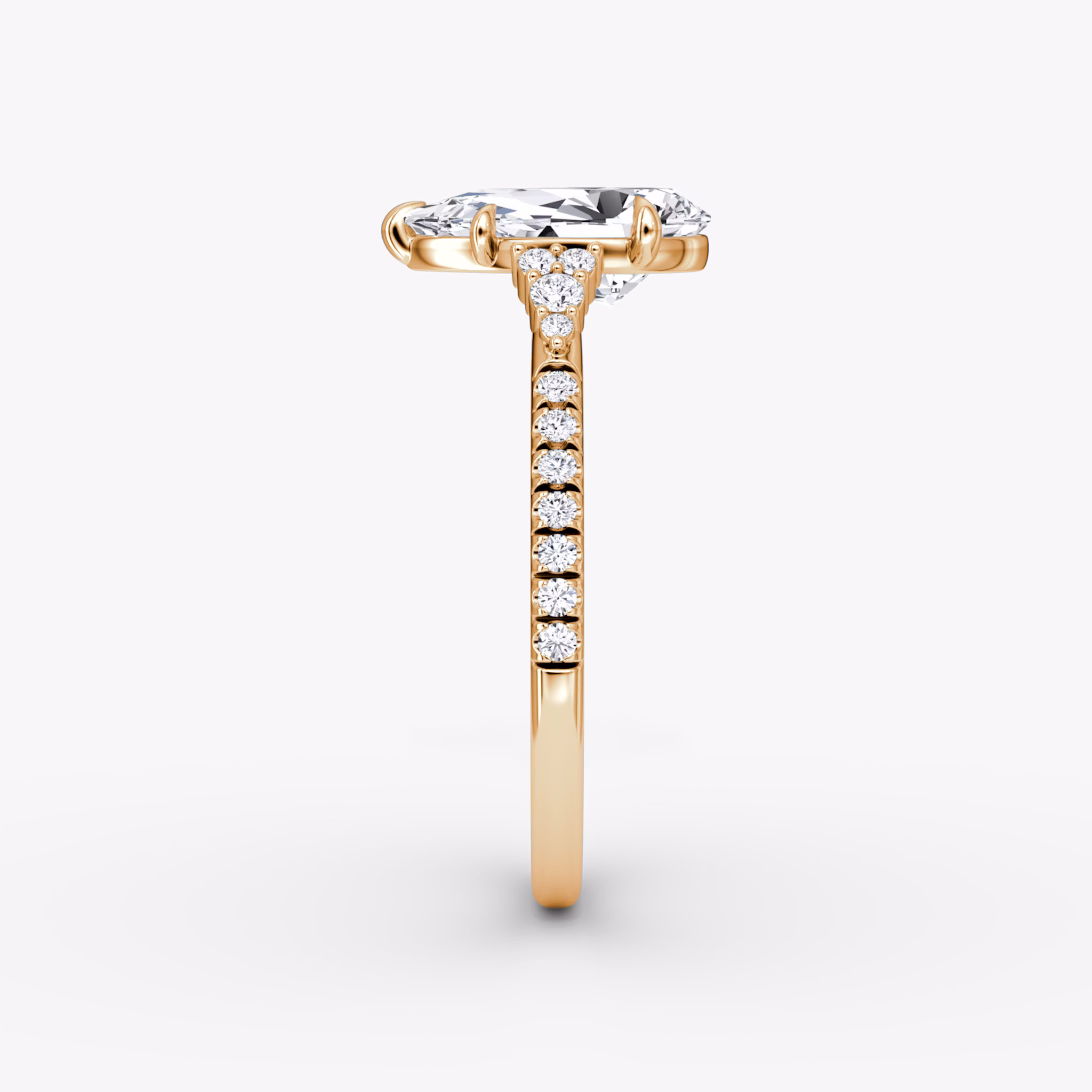 The Side Cluster Cathedral | Pear | 14k | Rose Gold | bandAccent: Pavé | diamondOrientation: vertical | caratWeight: other