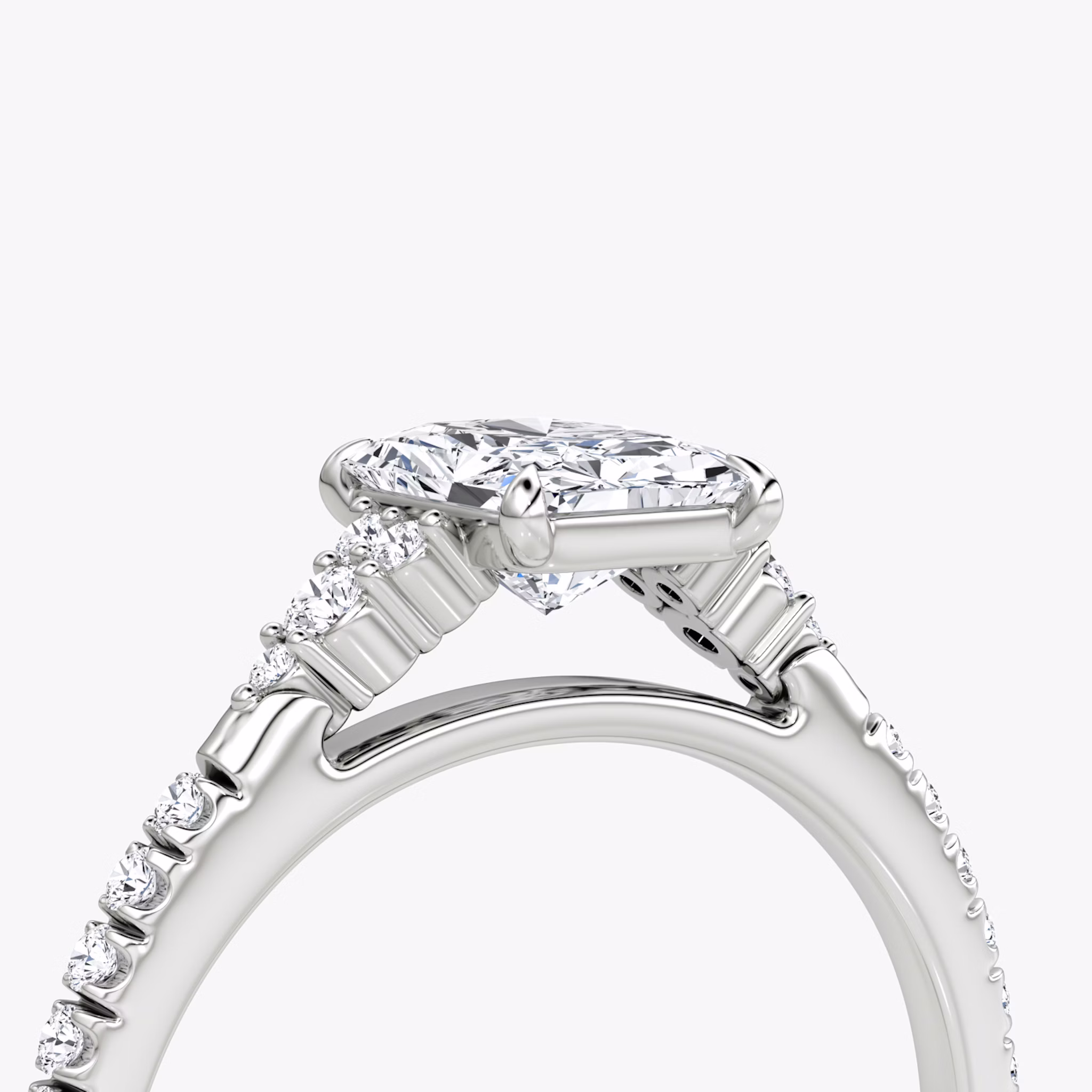 The Side Cluster Cathedral | Radiant | 18k | White Gold | bandAccent: Pavé | diamondOrientation: vertical | caratWeight: other