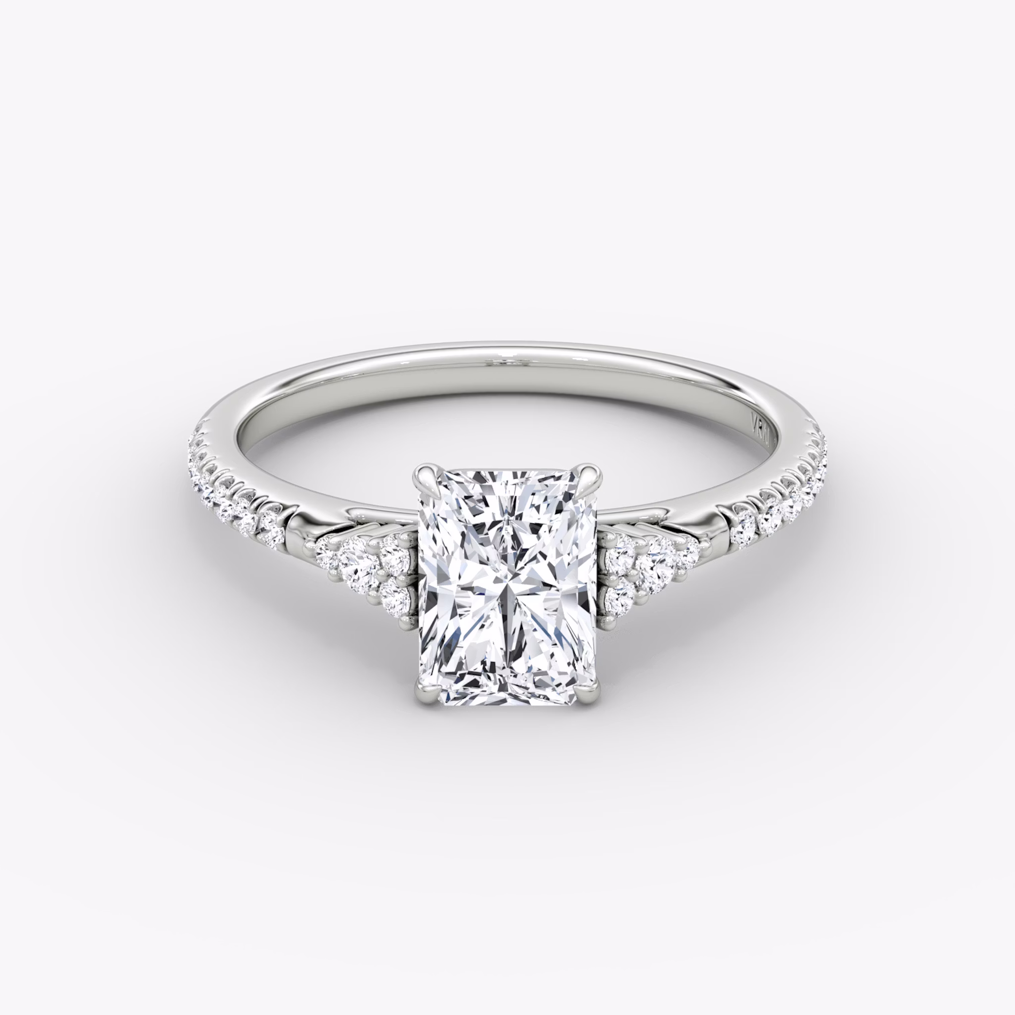 The Side Cluster Cathedral | Radiant | 18k | White Gold | bandAccent: Pavé | diamondOrientation: vertical | caratWeight: other